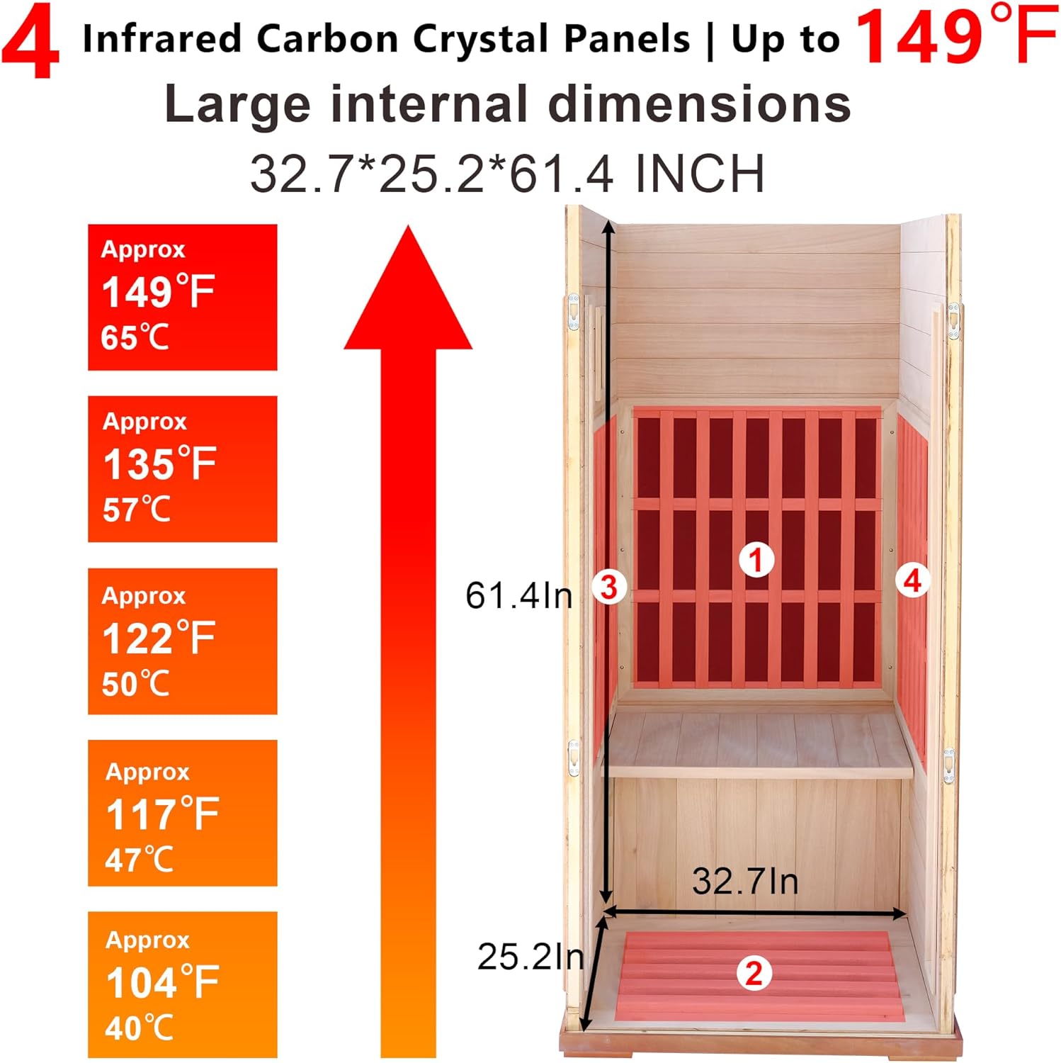 1-Person Far Infrared Sauna with Red Light Therapy – Compact Okoume Wood Indoor Home Spa, 4 Fast Heating Panels (1000W 110V), Bluetooth, 7-Color LED  Timer – 65.4 Tall (Fits Small Spaces)