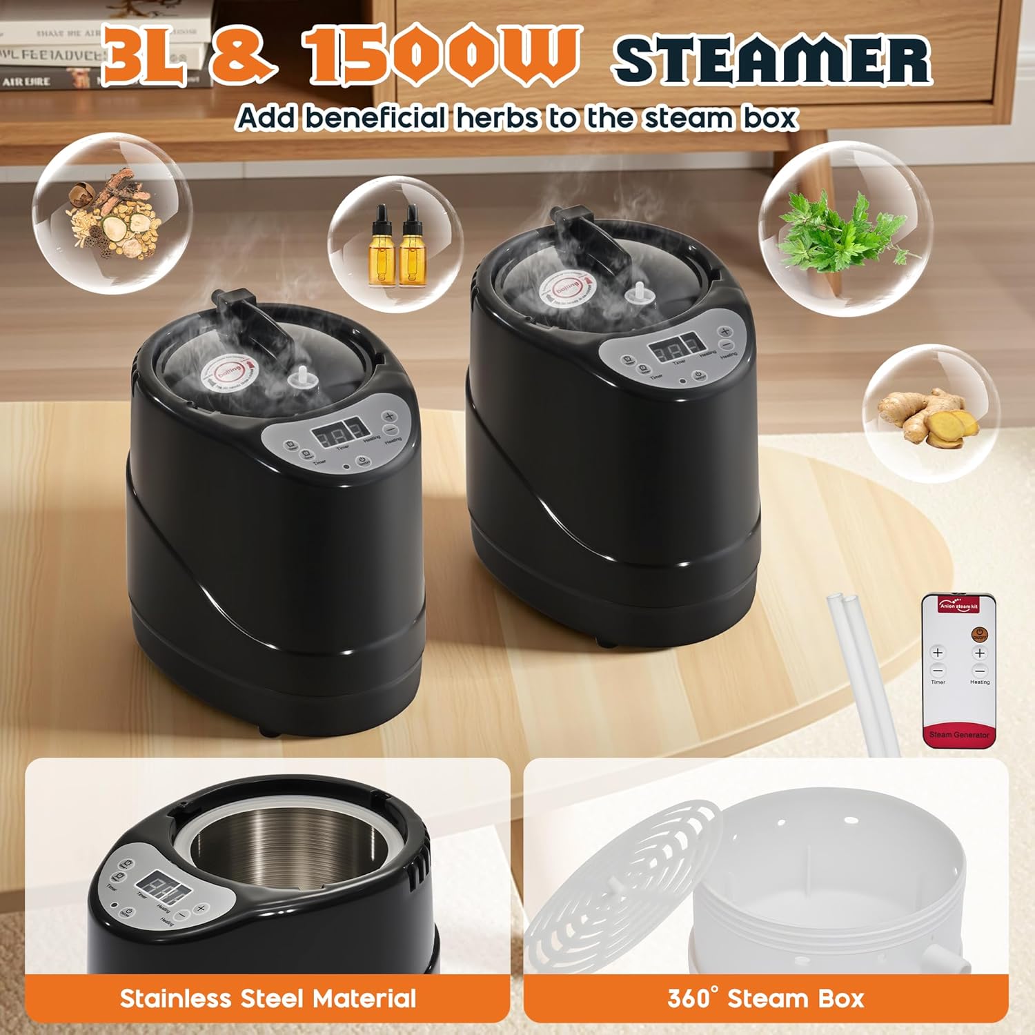 Albott 3 Person Steam Sauna for Home, Portable Sauna Tent with 3L 1500W Steamer, Extra Large Size 6.6’ x 3.3’ x 5.8’ Full Body Home Spa, Remote Control, Folding Chair, Grey