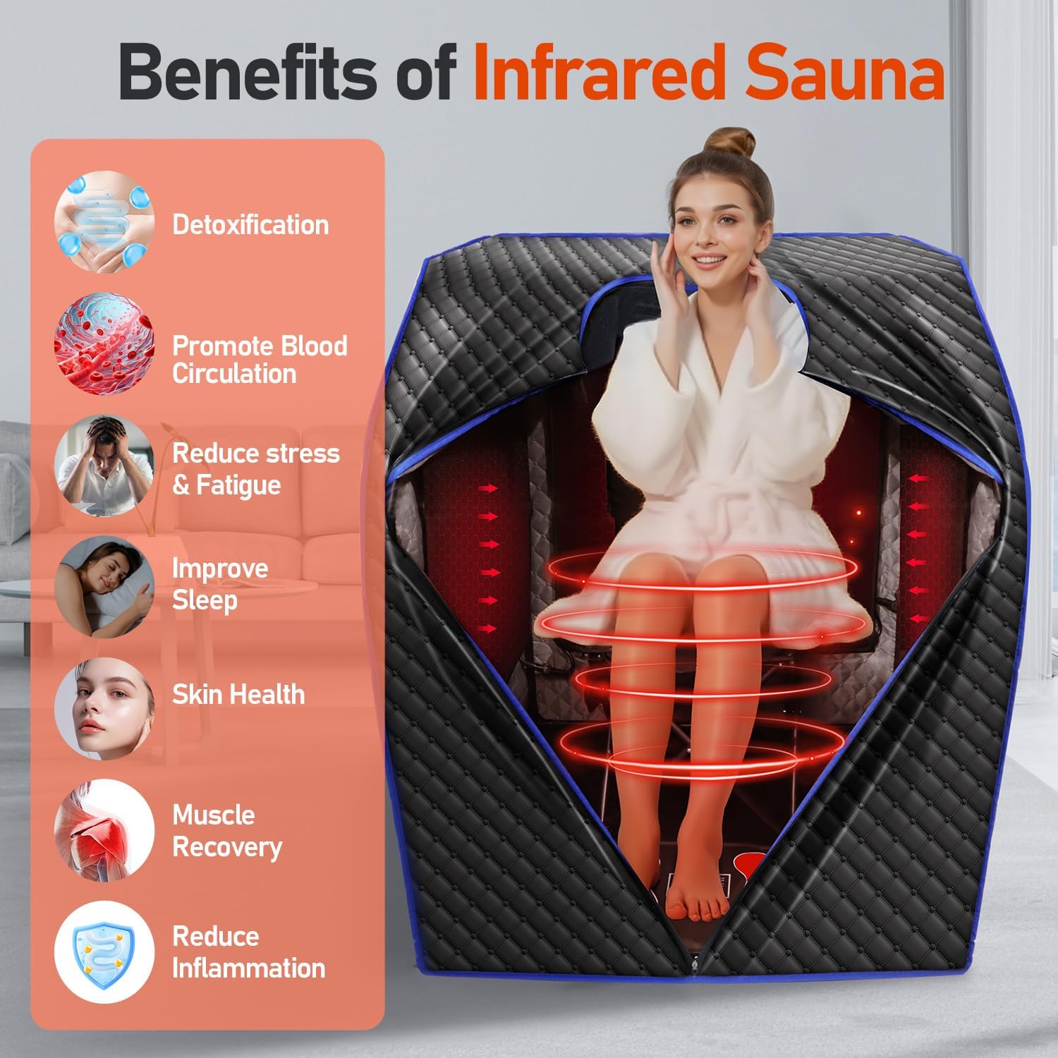 Far Infrared Sauna Box with Red Light Therapy, Portable Dry Sauna for Relaxation, Detoxification, Carbon Crystal Heating,9 Levels, Full Size 5.9ft×2.9ft×2.6ft