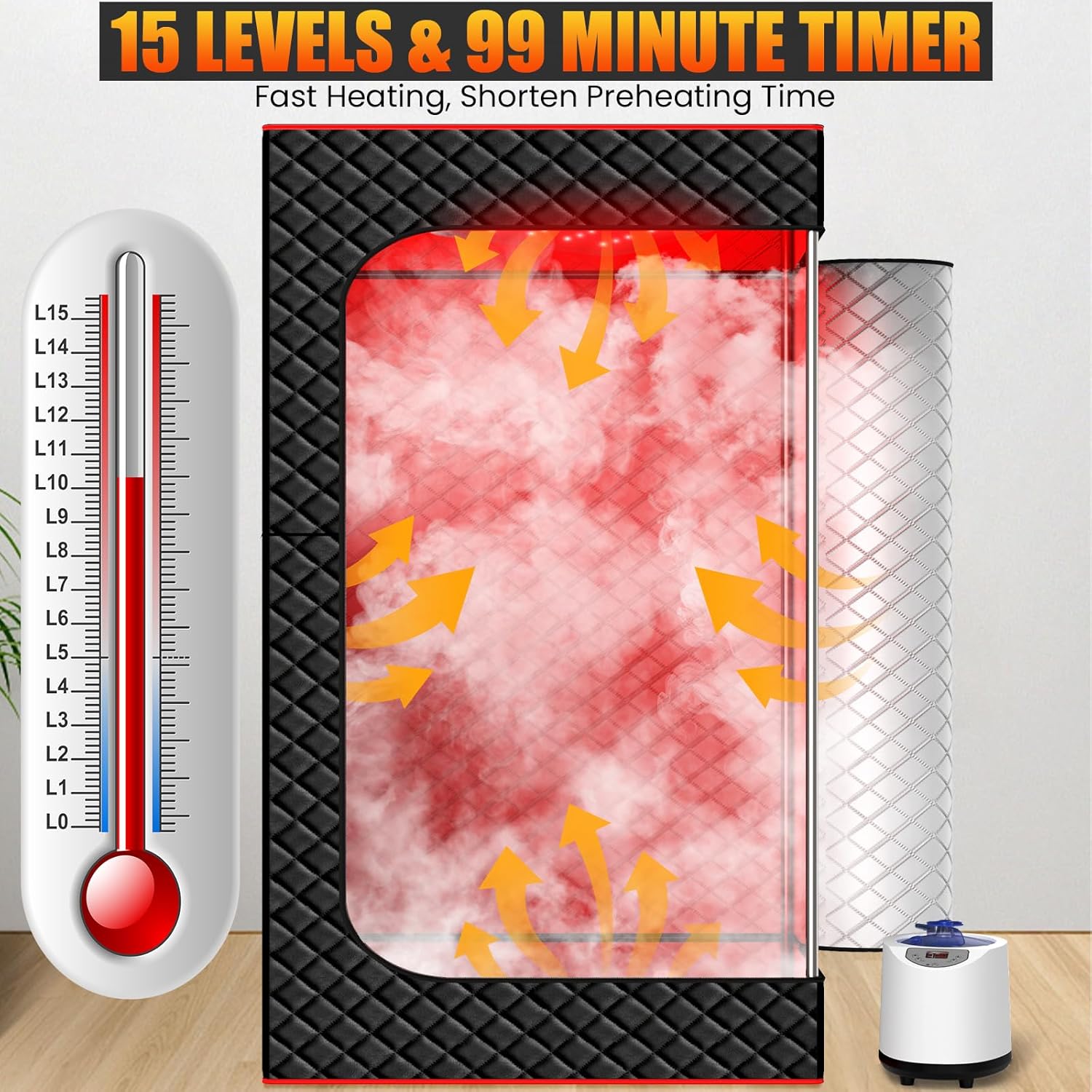 Infrared Home Steam Sauna Box, Portable Personal Full Body Sauna Spa Tent at Home for Relaxation with 660nm Red Light Therapy Lamp, 3L Steamer, Folding Chair, 15 Levels