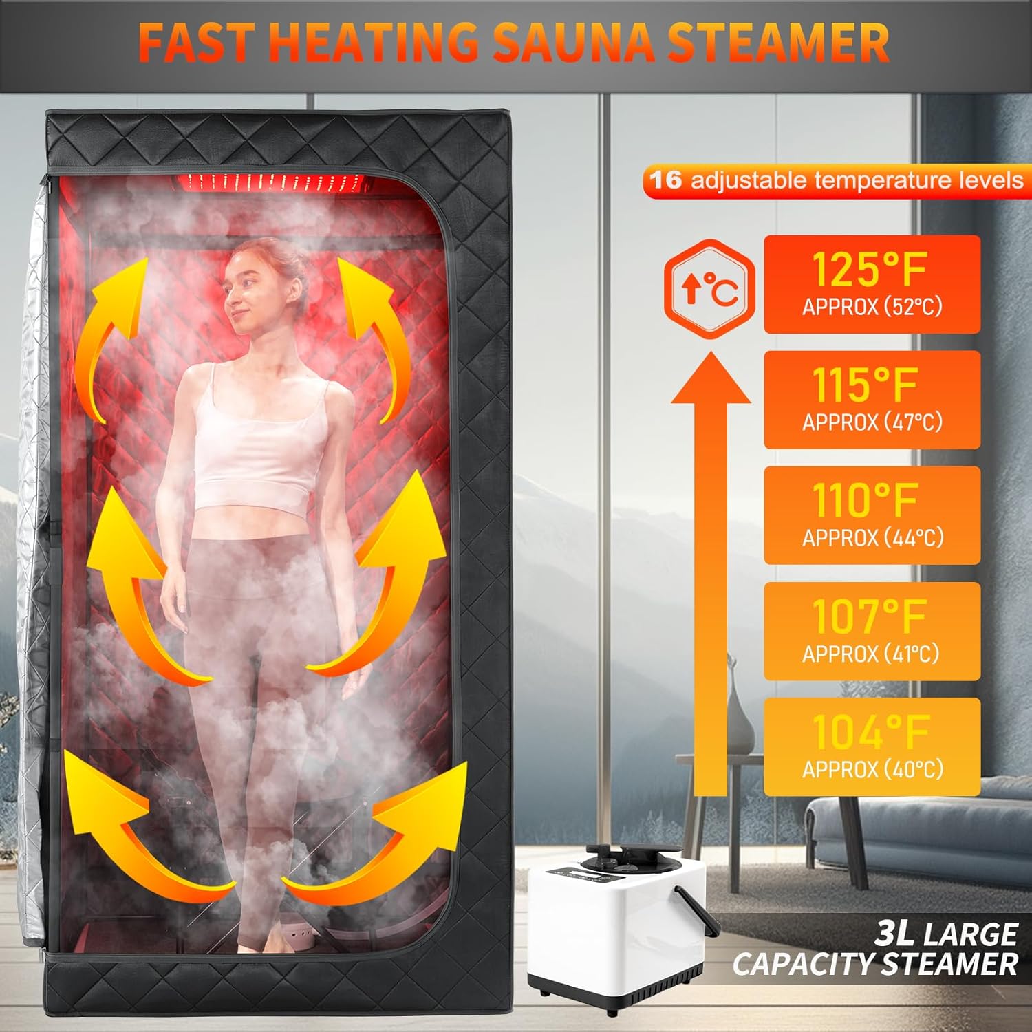 Infrared Red Light Therapy Sauna, Portable Steam and Infrared Sauna for Home, Full Body Sauna Tent for Relaxation, Large Infrared Sauna Box with 660nm Red Light, 3L1100W Sauna Steamer