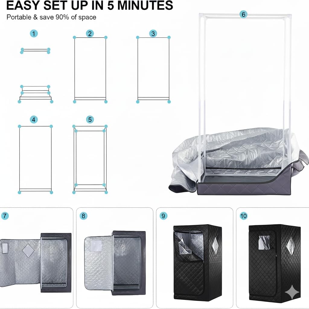 Infrared Red Light Therapy Sauna, Portable Steam and Infrared Sauna for Home, Full Body Sauna Tent for Relaxation, Large Infrared Sauna Box with 660nm Red Light, 3L1100W Sauna Steamer