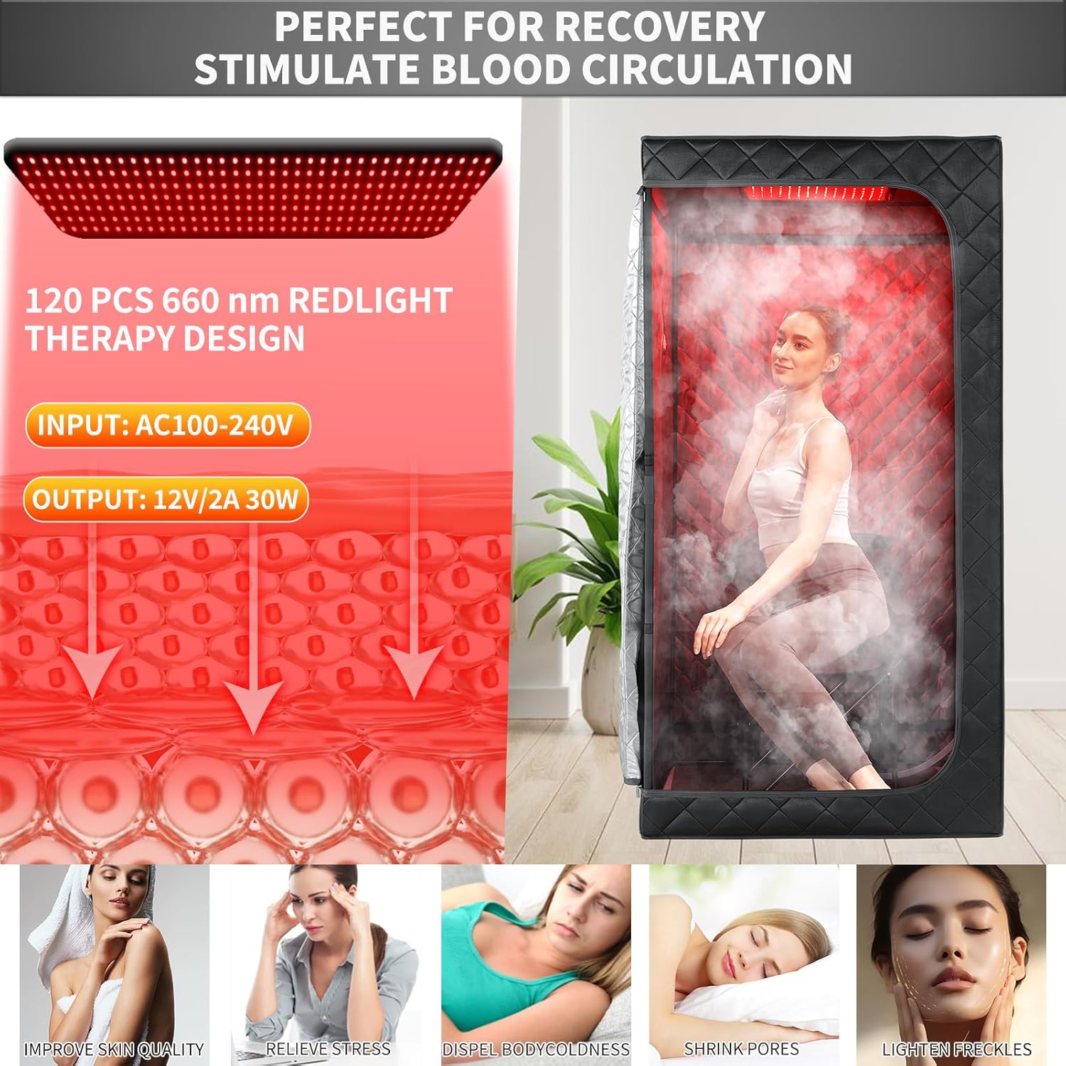 Infrared Red Light Therapy Sauna, Portable Steam and Infrared Sauna for Home, Full Body Sauna Tent for Relaxation, Large Infrared Sauna Box with 660nm Red Light, 3L1100W Sauna Steamer