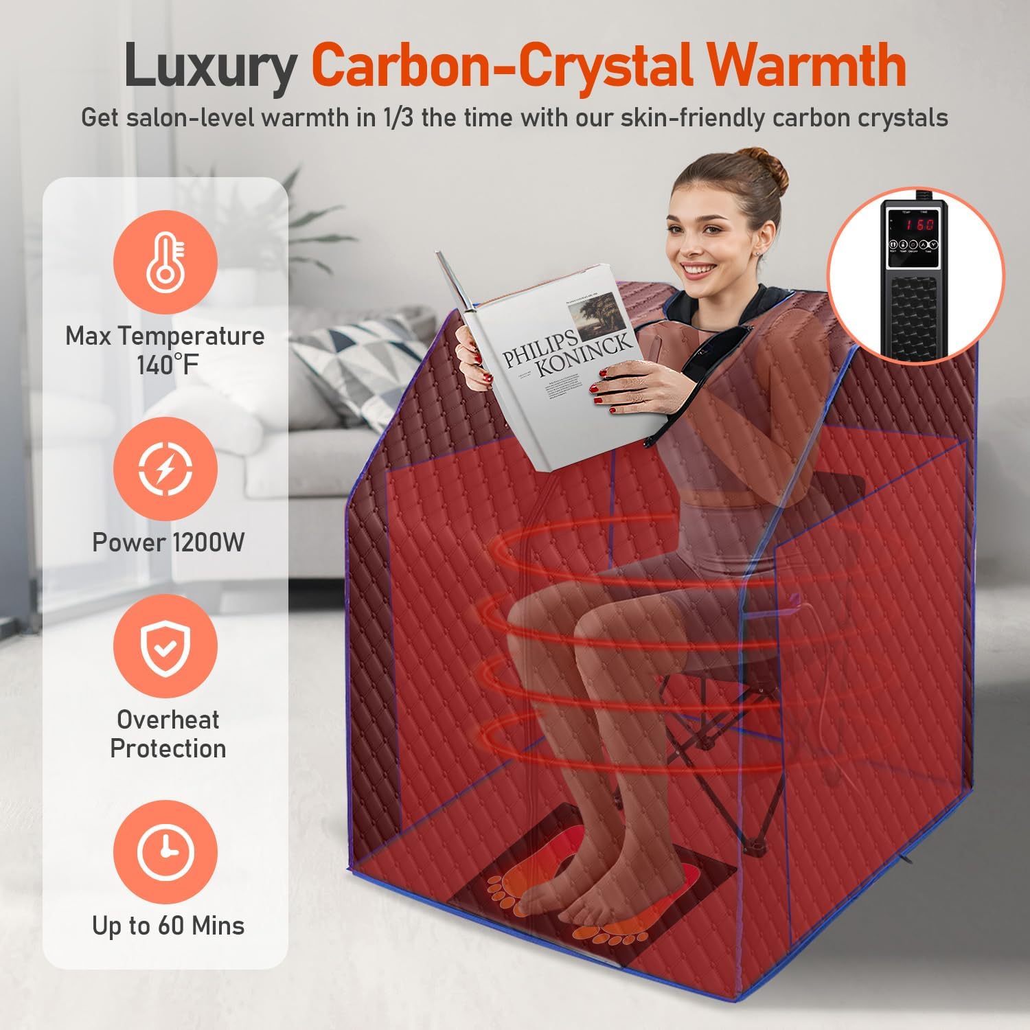 Infrared Sauna Box for Home, Portable Personal Dry Sauna for Relaxation, Detoxification, Carbon Crystal Heating, 9 Levels, 3.3x2.9x2.6