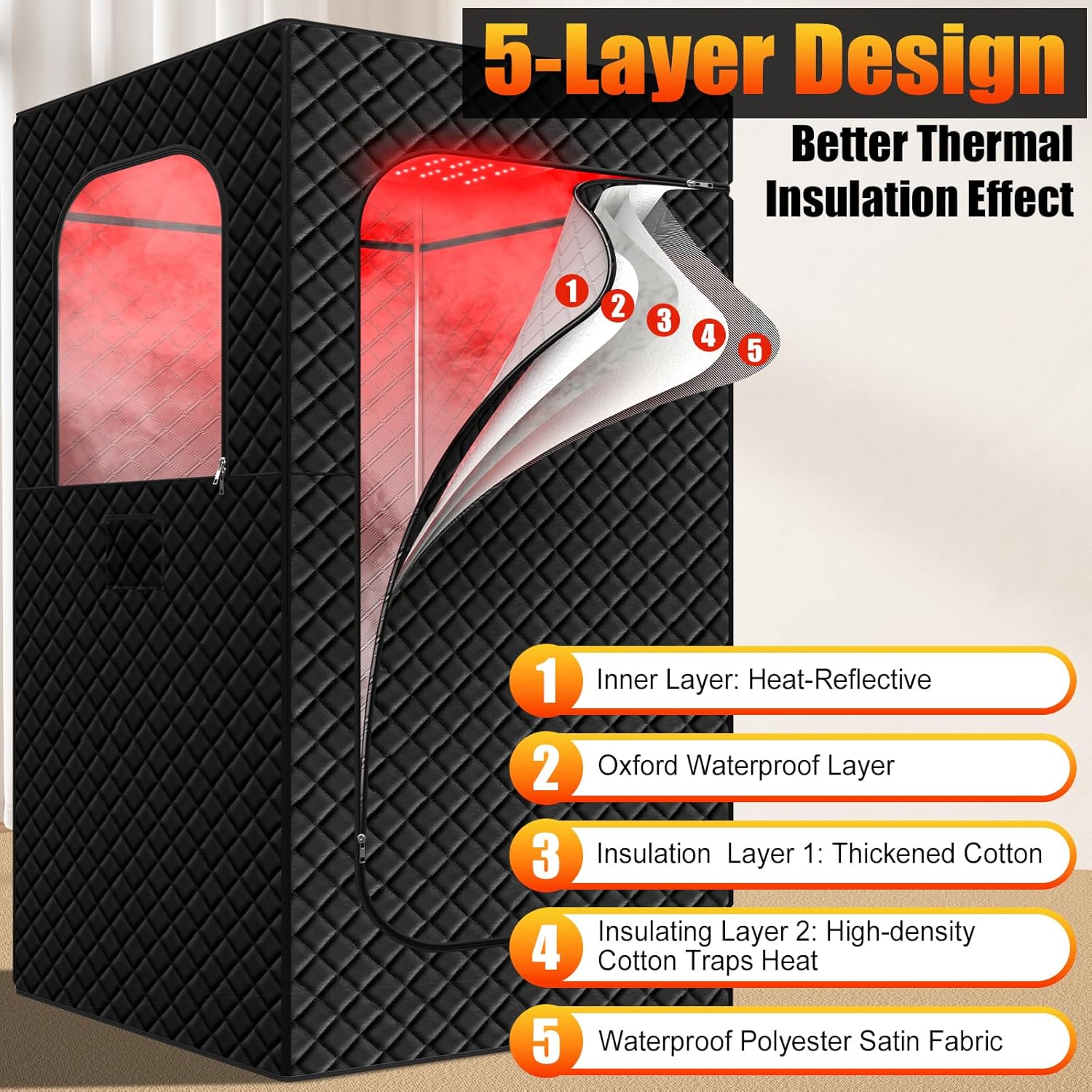 Infrared Sauna Box for Home, Portable Steam Saunas Indoor with 660nm 850nm Red Light Therapy Lamp, 3L Steamer, Folding Chair, Large Personal Full Body Sauna Spa Tent, 15 Levels