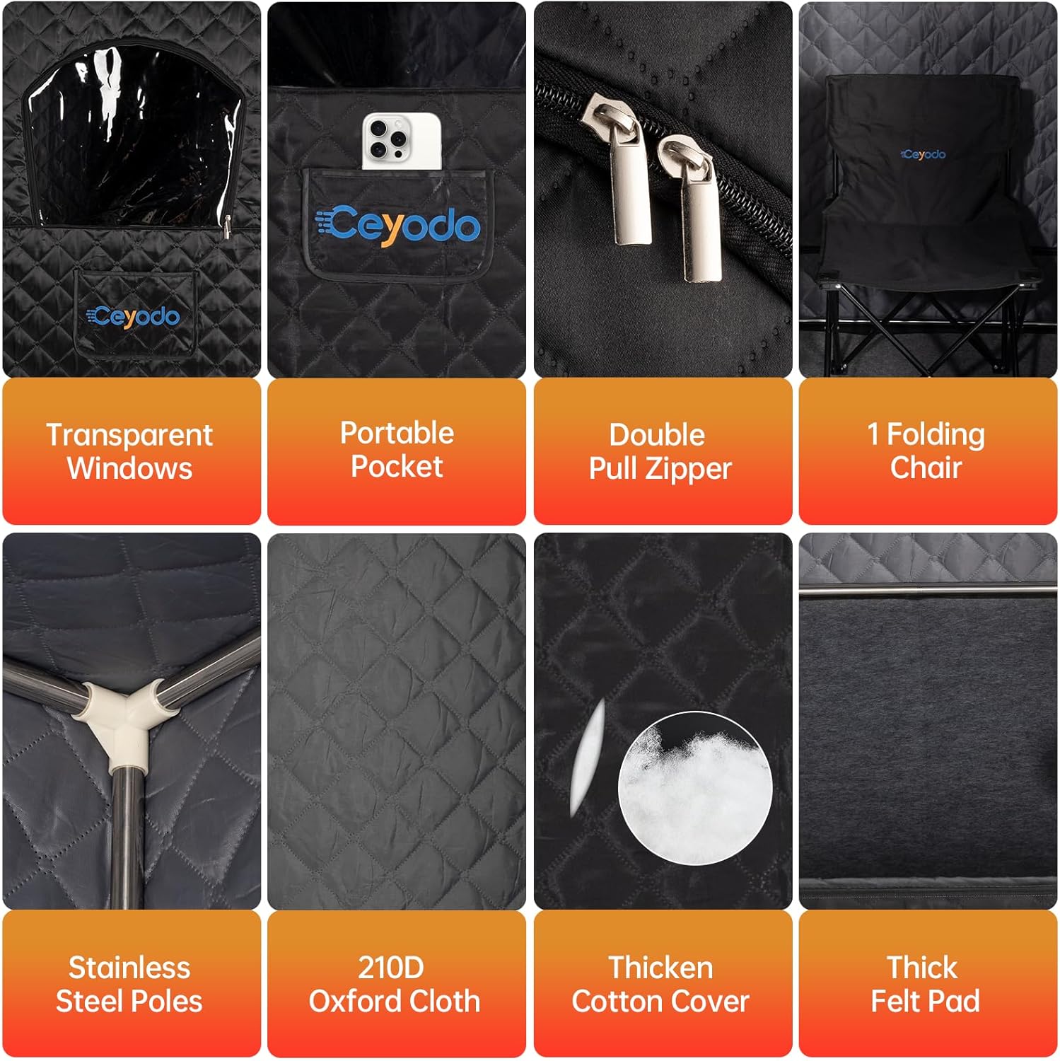 Infrared Sauna Box, Portable Sauna with 660nm Red Light Therapy  850nm,5-Layer Waterproof, 3L 1300W Steamer,Folding Chair,for Home Sauna Spa Personal Saunas Tent Indoor Outdoor