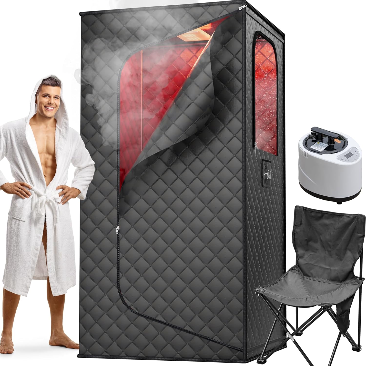 Infrared Sauna for Home - Portable Steam Sauna with Red Light, Folding Chair, Remote Control, 3.2’ x 3.2’ x 6.0’, Black