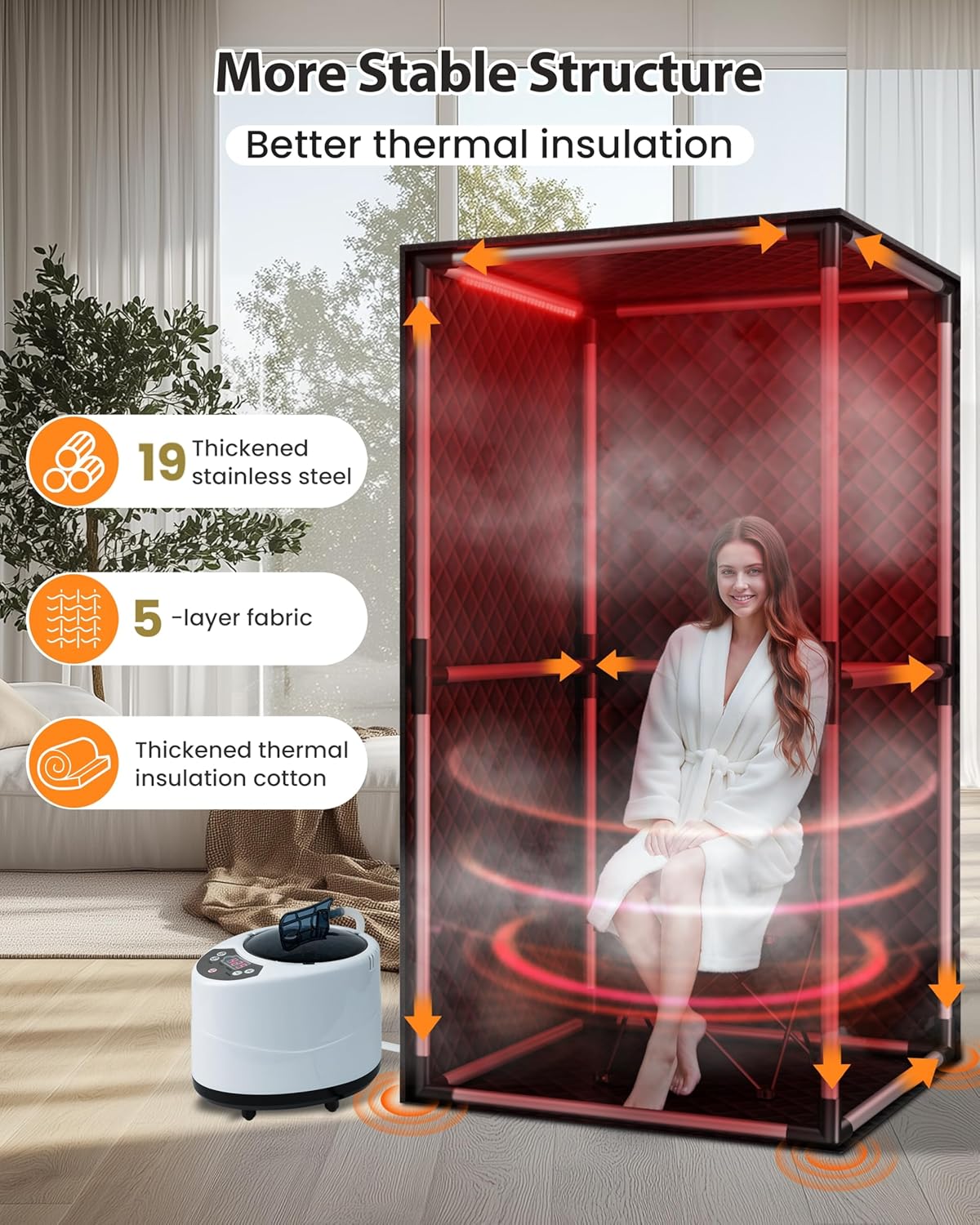 Infrared Sauna, Portable Steam Sauna Box with XL Steamer and Folding Chair, 5-Layer Waterproof and Thermal Insulation, for Home Spa, Detoxification, Relief Muscle Pain, Indoor  Outdoor(Dark Black)