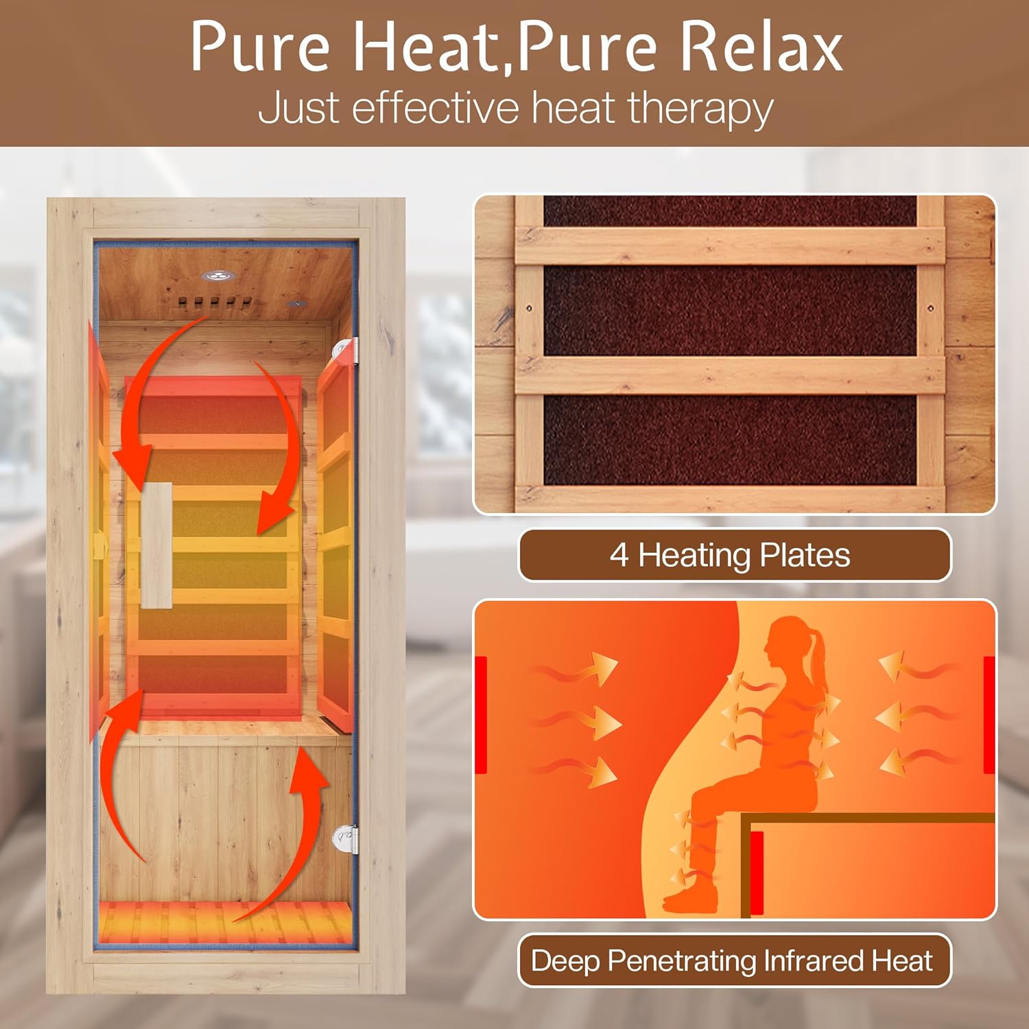 Jocisland 1 Person Infrared Sauna – 746W/110V Red Light, Pre-Warms to 149℉ in 15 Minutes, 106lbs Lightweight Spruce Wood Infrared saunas, Compact Dry Sauna for Home Spa  Apartments