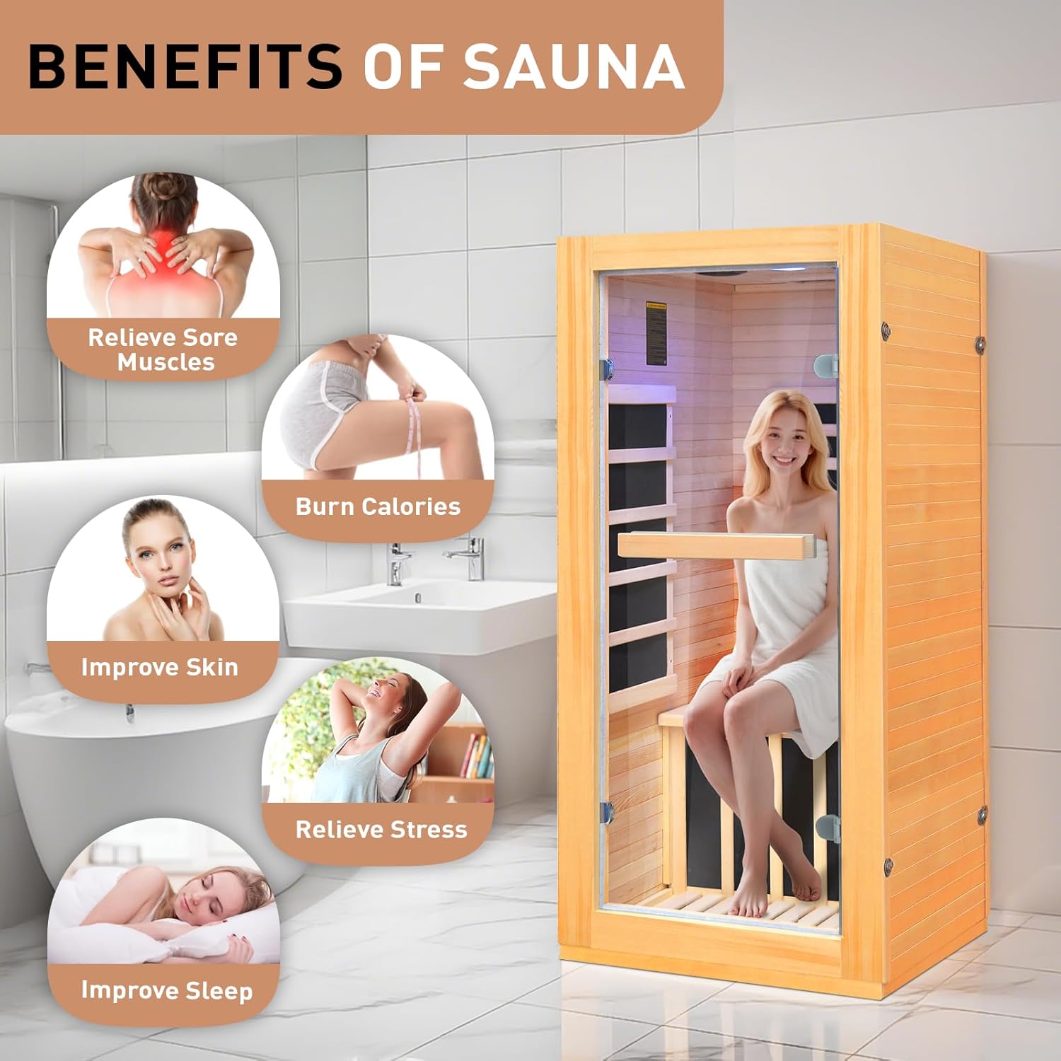 Lamar Far Infrared Sauna with Red Light Therapy, Low EMF Personal Home Sauna, Canadian Hemlock, 10-Color Light Therapy, Bluetooth Speakers - Indoor Luxury Spa for House and Gym