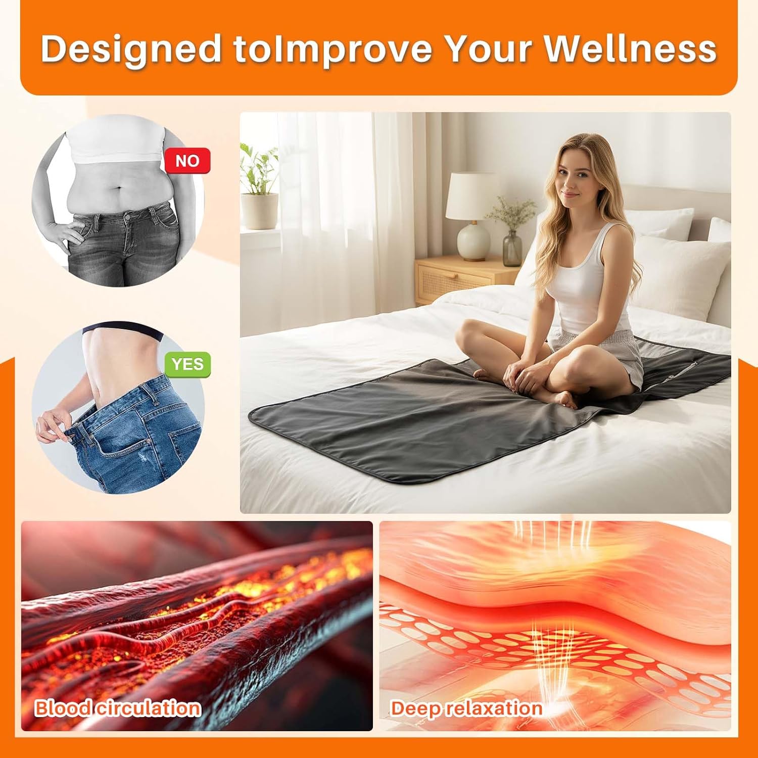 OKYUK Infrared Sauna Blanket for Home, Portable Sauna Blanket with 104°F-176°F Multi-Stage Heating, 20-60 Mins Timer, 6x2.65 FT, Includes 5 Detox Wraps for Relaxation