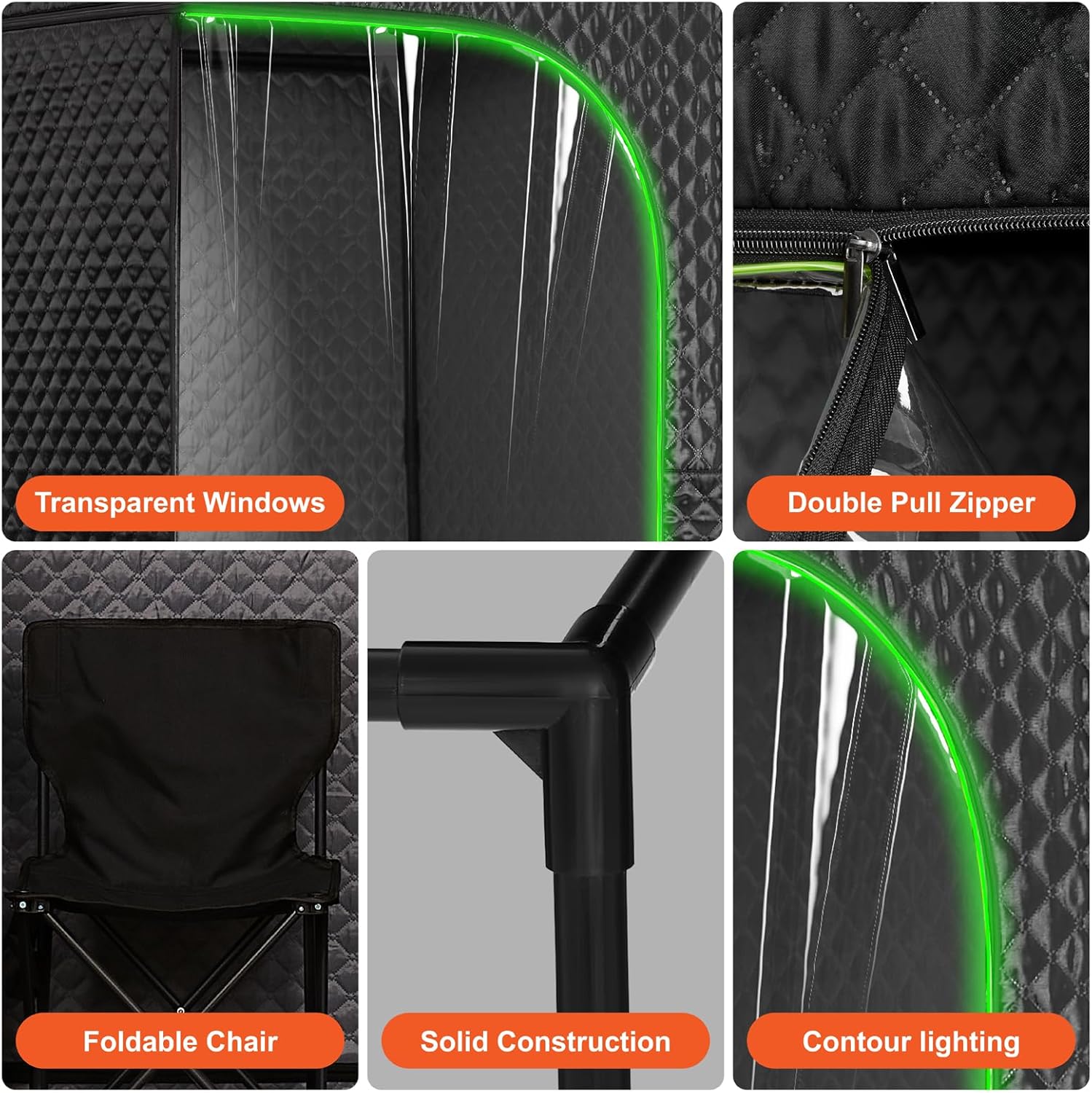 Portable Full-Body Steam Sauna Tent for Home – Large Indoor Personal Sauna with 15 Heat Levels, 3L Steamer, Remote, Foldable Chair and Transparent Window (Transparent Door, Black)