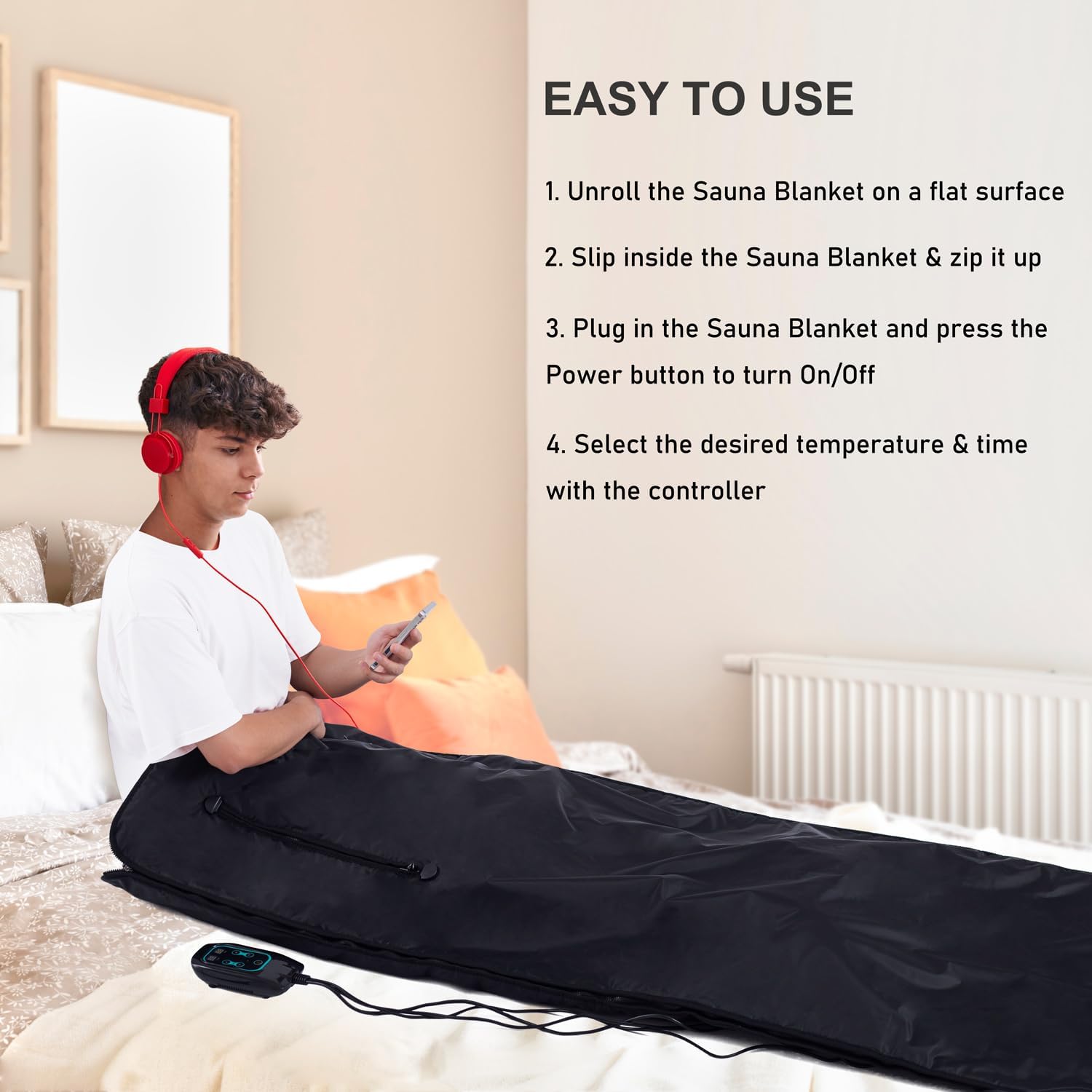 Portable Infrared Sauna Blanket for Home Relaxation Far Infrared Sauna Blanket Infrared Blanket Sauna with 86–158 °F Temp Range