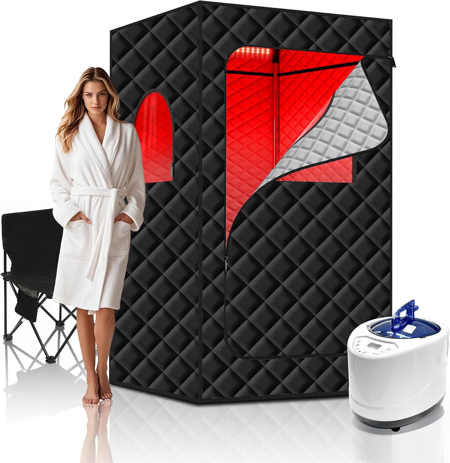 Portable Infrared Sauna Box for Home, 5-Layer Waterproof, XL Steamer, Folding Chair, Steam Sauna Tent for Steam Detox Relaxation Spa, Indoor  Outdoor (Black)