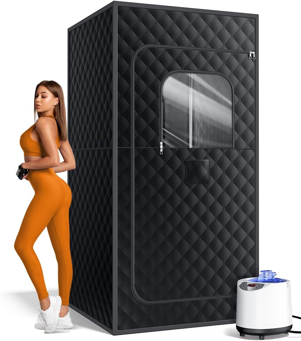 Portable Sauna Box for Home – Full-Size Steam Sauna Tent with 3L Steamer, 15-Level Temp Control, Timer, Foldable Chair  Remote | Easy Setup Indoor Personal Sauna