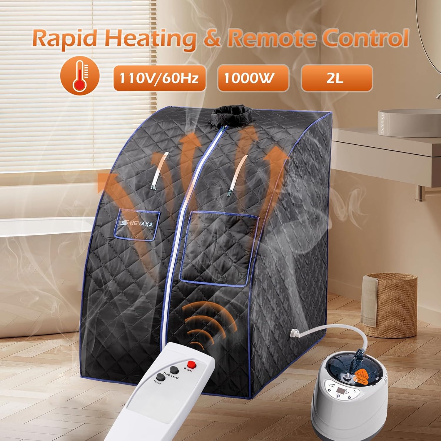 Portable Sauna for Home, Indoor Personal Sauna Tent with 2L  1000W Steam Generator, Fast Heating, 9 Levels, Remote Control, Timer, Folding Chair and Foot Pad/Roller Included