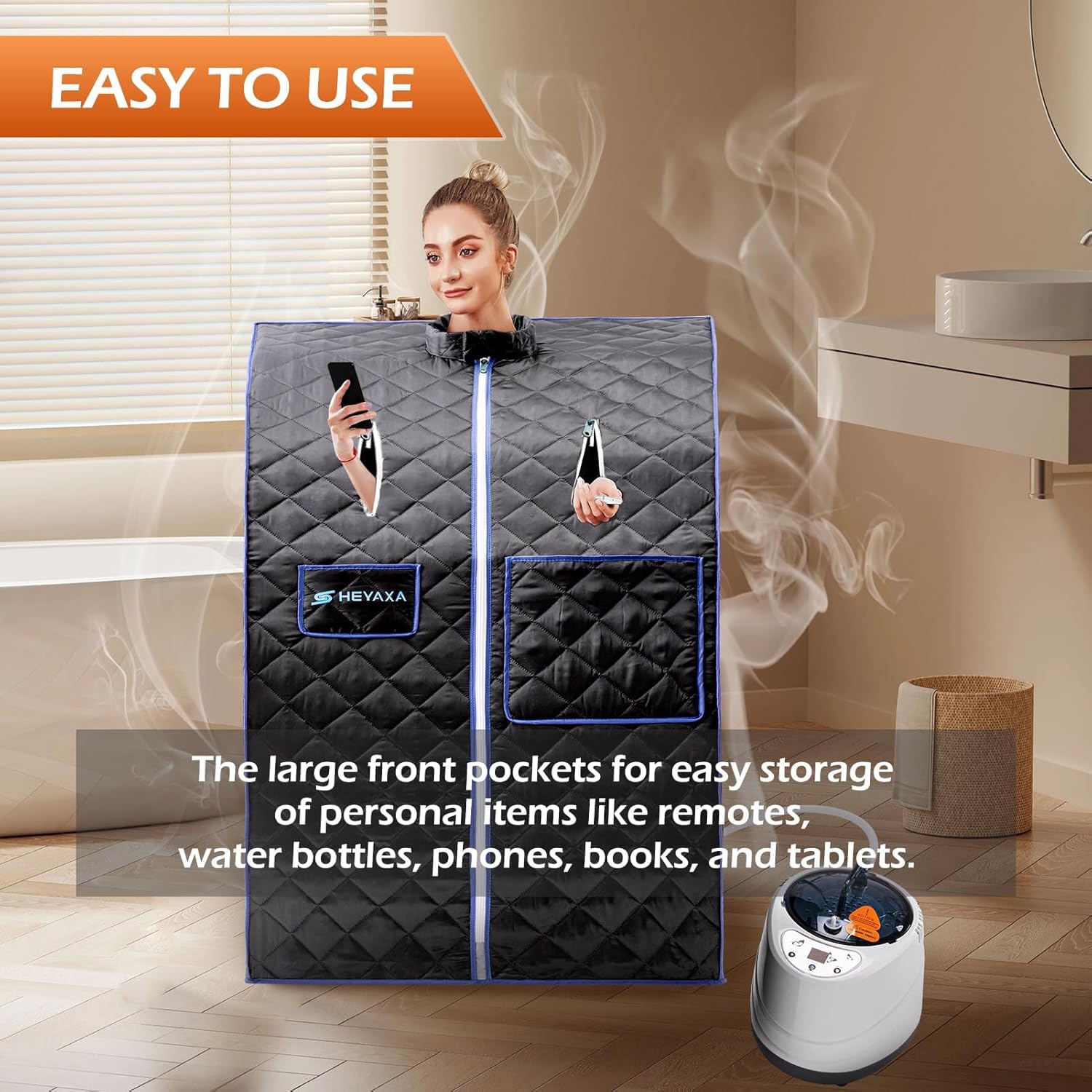 Portable Sauna for Home, Indoor Personal Sauna Tent with 2L  1000W Steam Generator, Fast Heating, 9 Levels, Remote Control, Timer, Folding Chair and Foot Pad/Roller Included