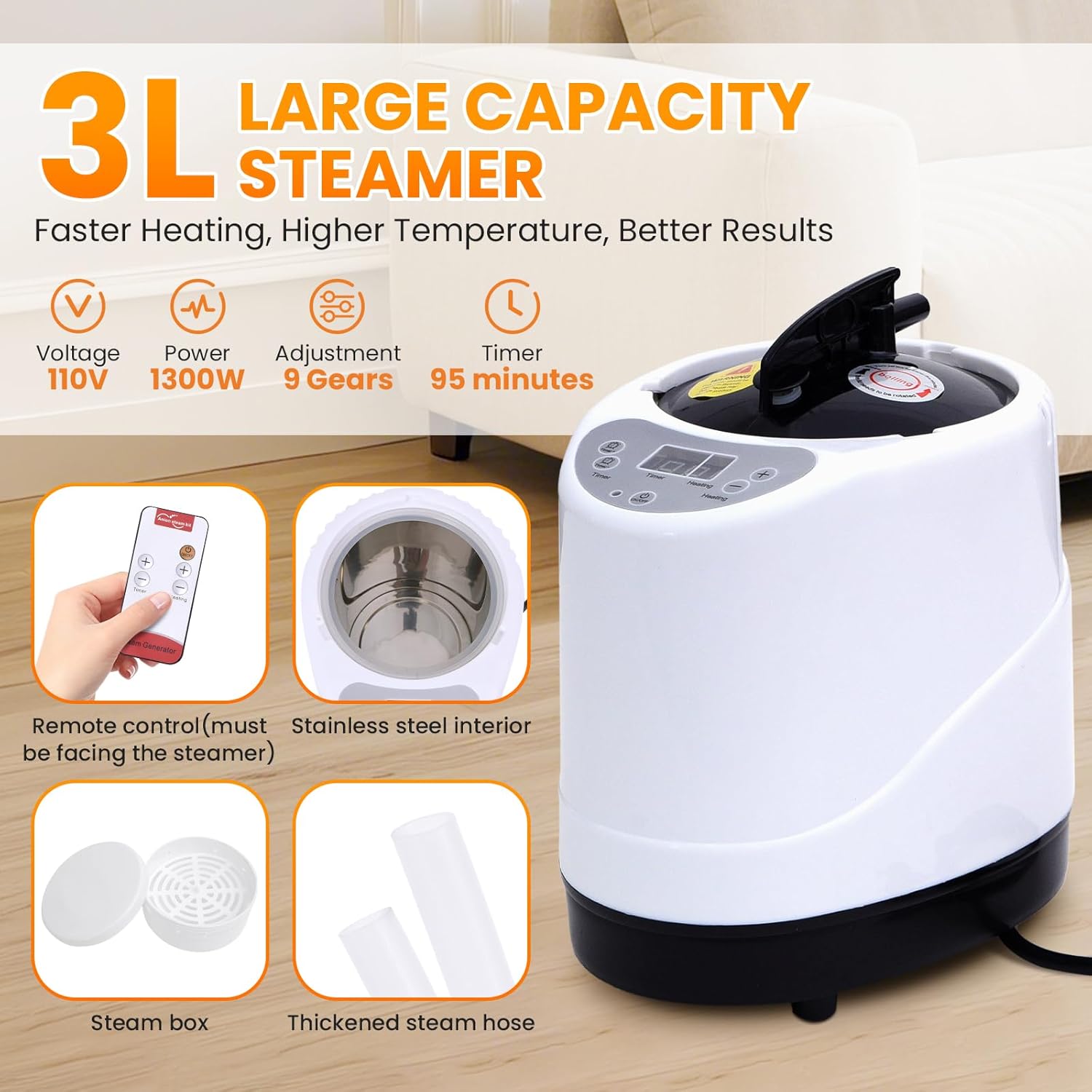 Portable Sauna for Home, Upgraded Personal Steam Sauna Box with 3L 1300W Steamer, Folding Chair, Extra Large Size Foldable Home Sauna 3’X 3’X 5.9’, Full Body Sauna Tent for Relaxation Spa, Black