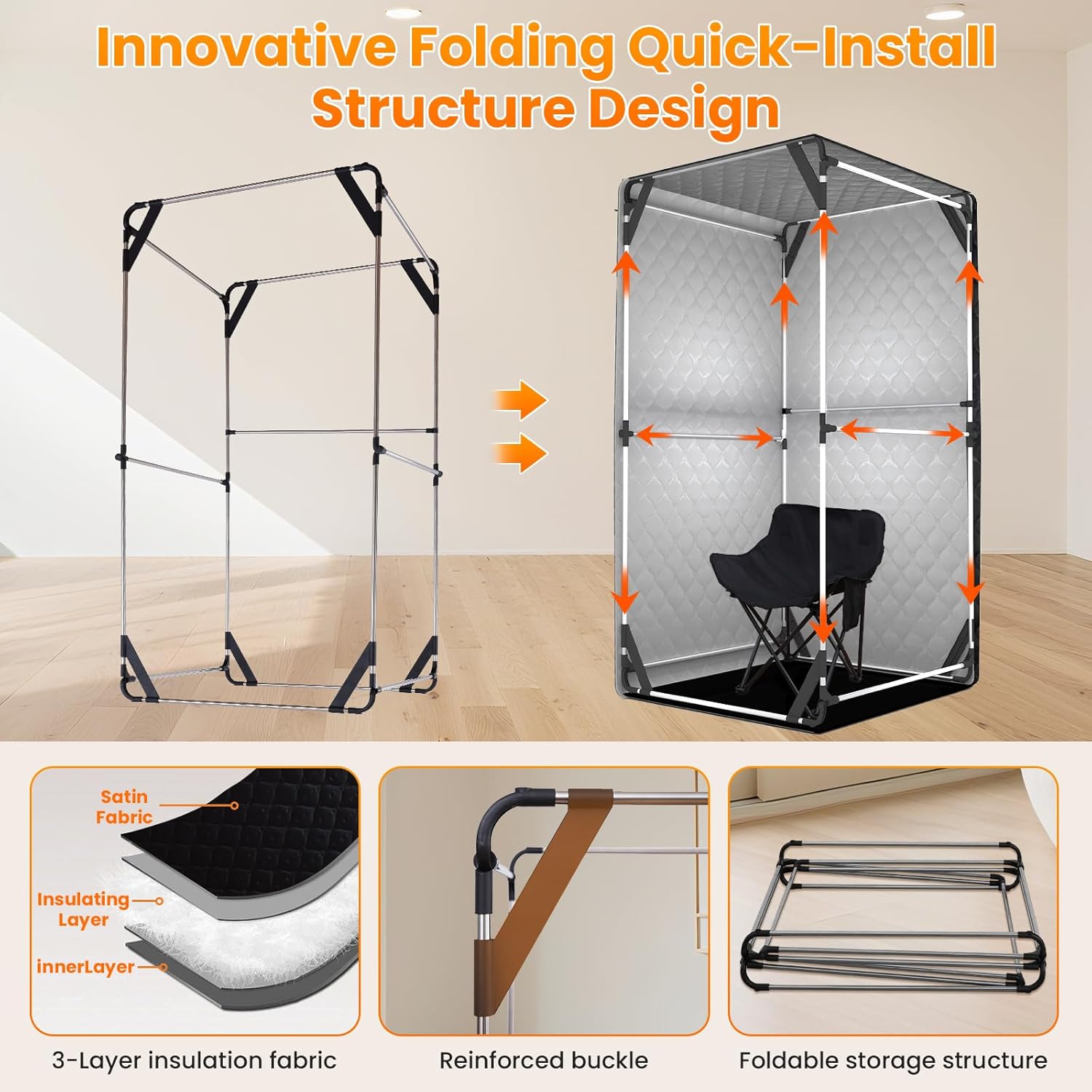 Portable Sauna for Home, Upgraded Personal Steam Sauna Box with 3L 1300W Steamer, Folding Chair, Extra Large Size Foldable Home Sauna 3’X 3’X 5.9’, Full Body Sauna Tent for Relaxation Spa, Black