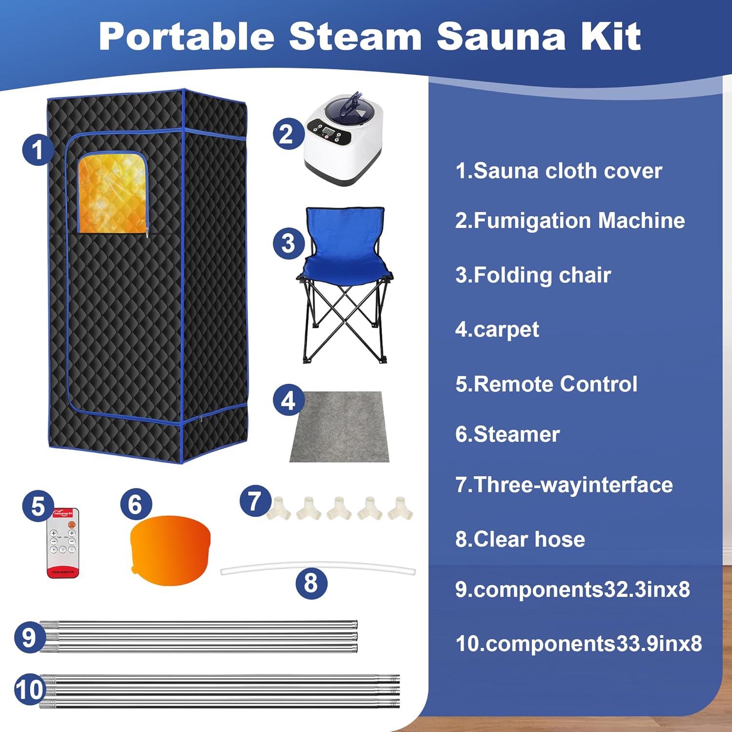 Portable Sauna - Sauna Steamer Machine for Home with 3L 1200W Steamer, 9 Levels, 5-Layer Thermal Insulation Tent with 3 Windows, Personal Sauna for Home, Pop up Sauna Box 2.6 x 2.6 x 5.9