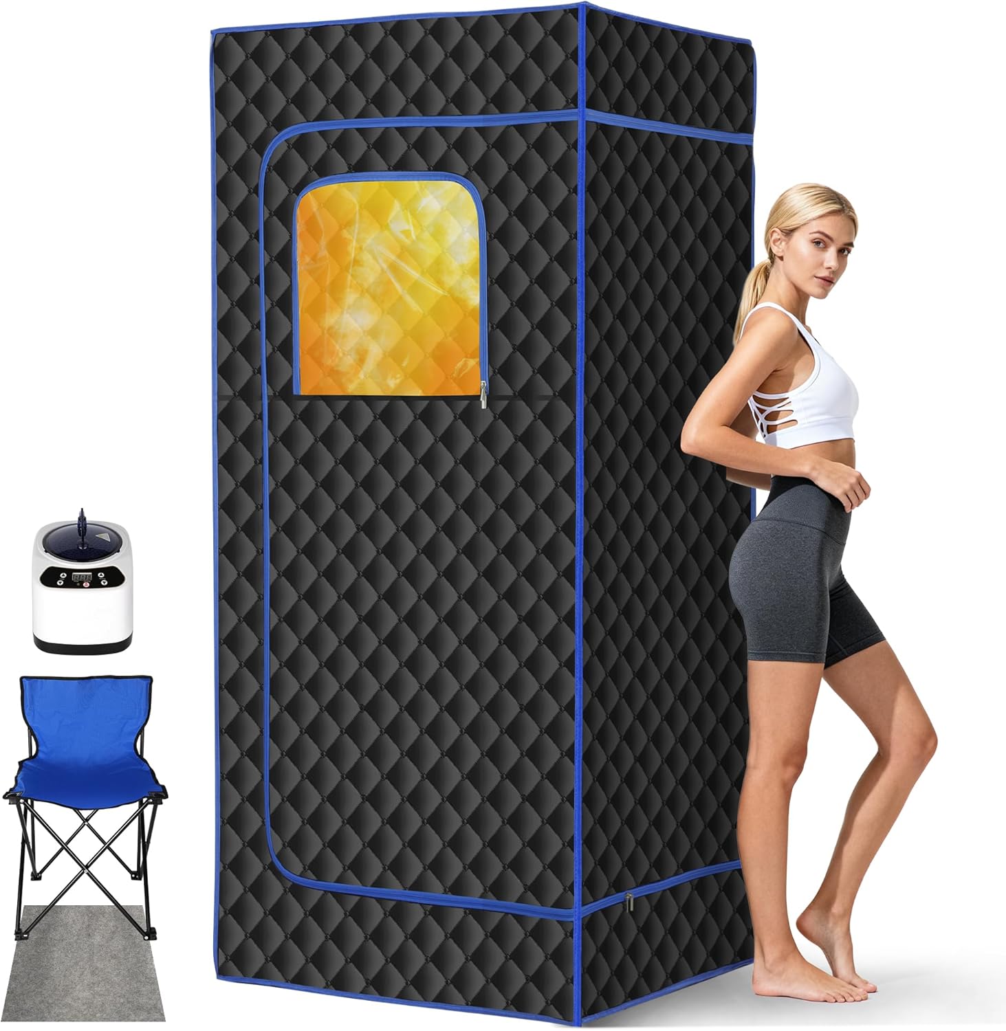 Portable Sauna - Sauna Steamer Machine for Home with 3L 1200W Steamer, 9 Levels, 5-Layer Thermal Insulation Tent with 3 Windows, Personal Sauna for Home, Pop up Sauna Box 2.6 x 2.6 x 5.9