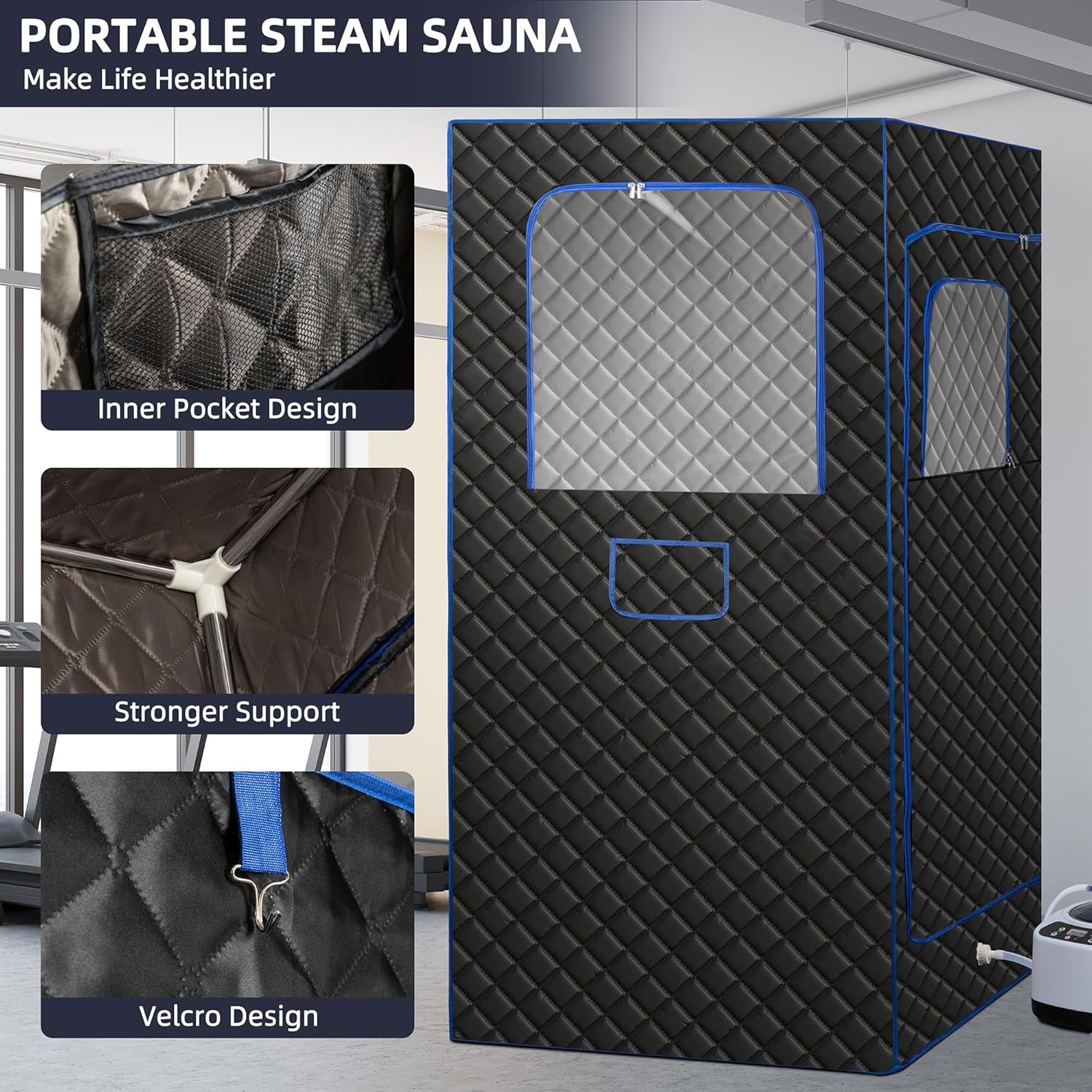 Portable Steam Sauna, Full Size Portable Sauna for Home, Sauna Tent Sauna Box with 3.0L Steamer, Remote Control, Folding Chair, 9 Levels