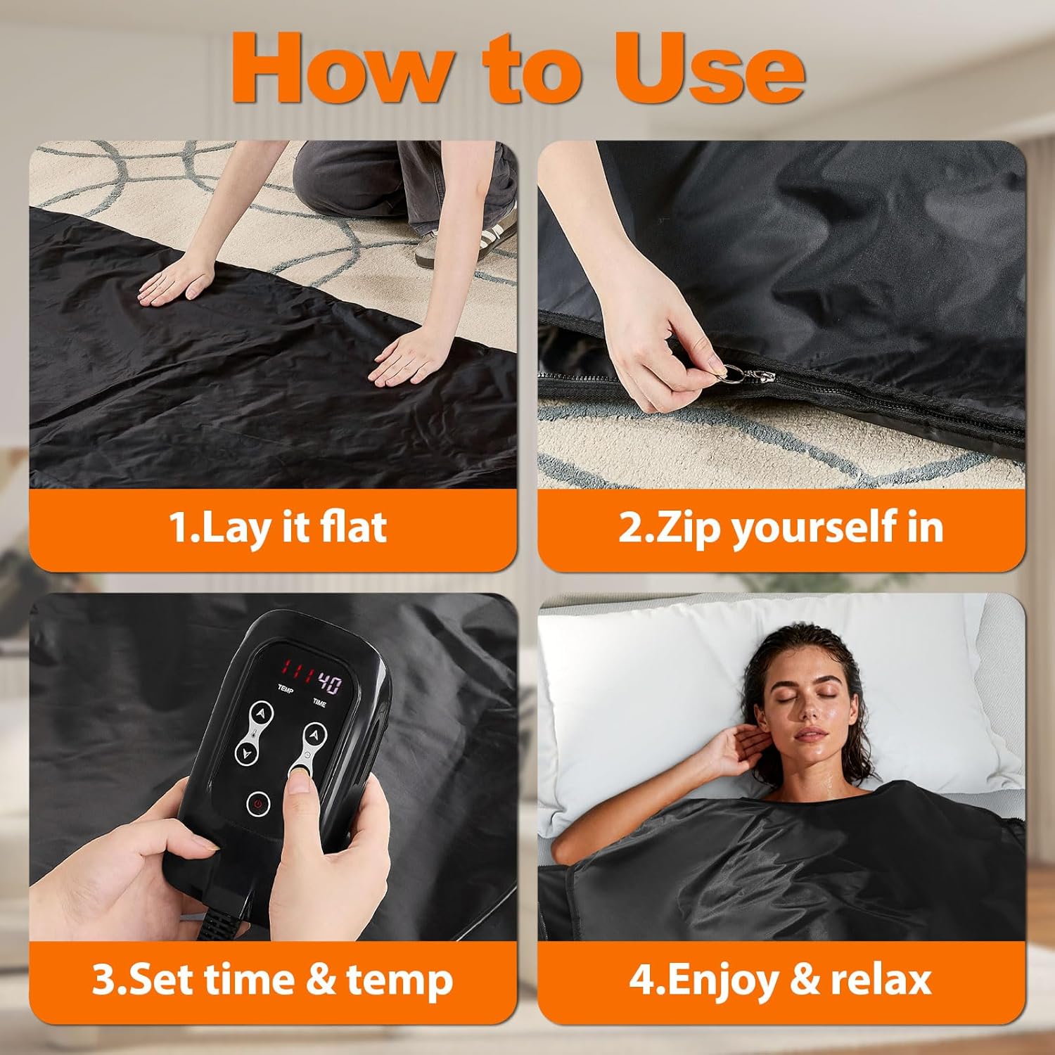 Sauna Blanket Portable, Sauna Bag for Home Use Weight Loss and Detox, 86–158℉, 20–60 Min Timer, Waterproof  Foldable – Includes Remote Control  Carrying Bag (Black)