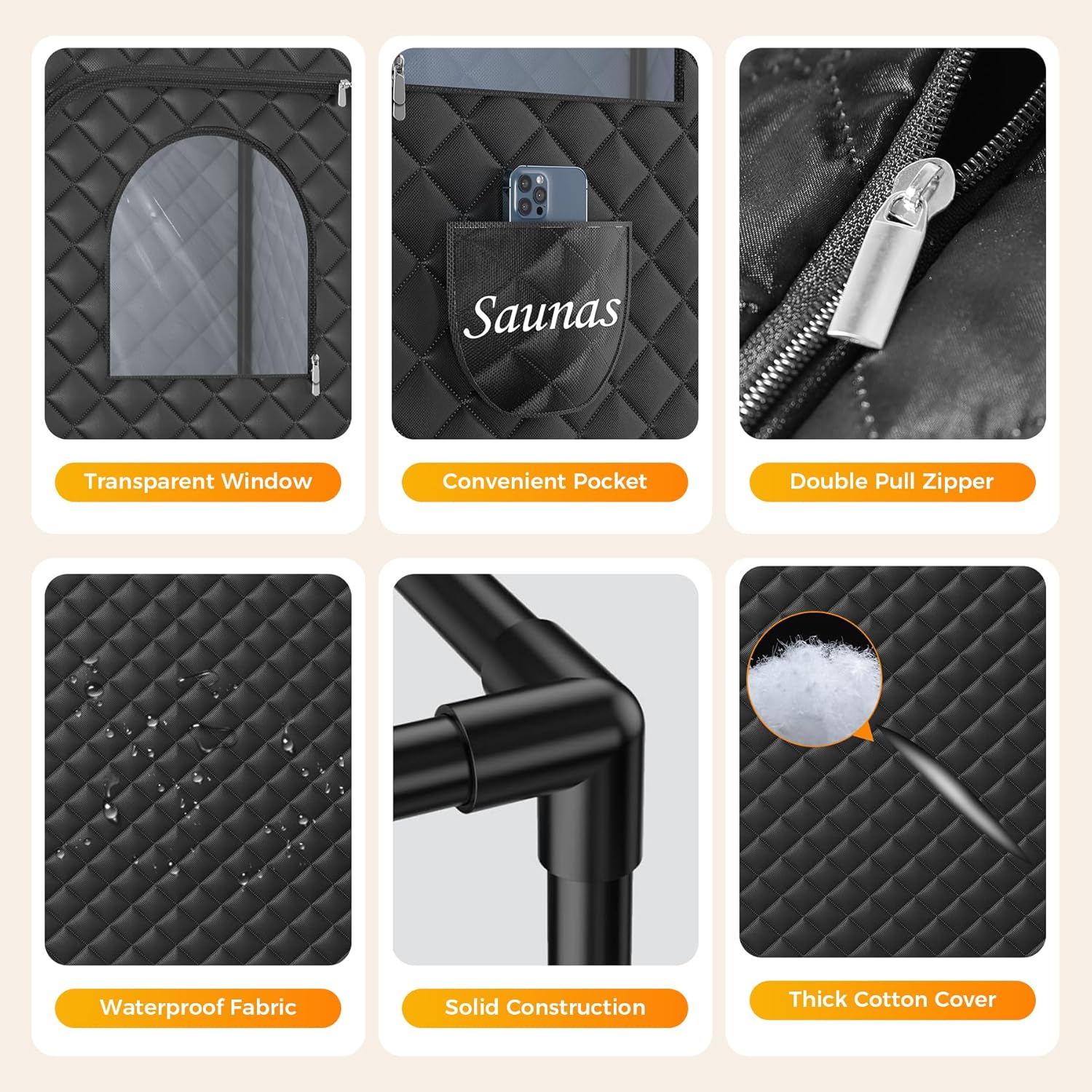 Sauna Box, Portable Sauna for Home, Steam Sauna Tent Portable Design for Relaxation and Detoxification, 9 Levels, Black, 35.4x35.4x70.9