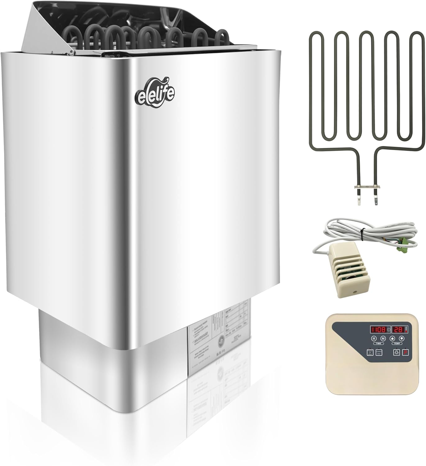 Sauna Heater, 9KW 220V Electric Sauna Stove, Steam Bath Sauna Heater with External Digital Controller, Home Hotel Spa Shower All stainless steel body(External Controller Gift: Heating tube)