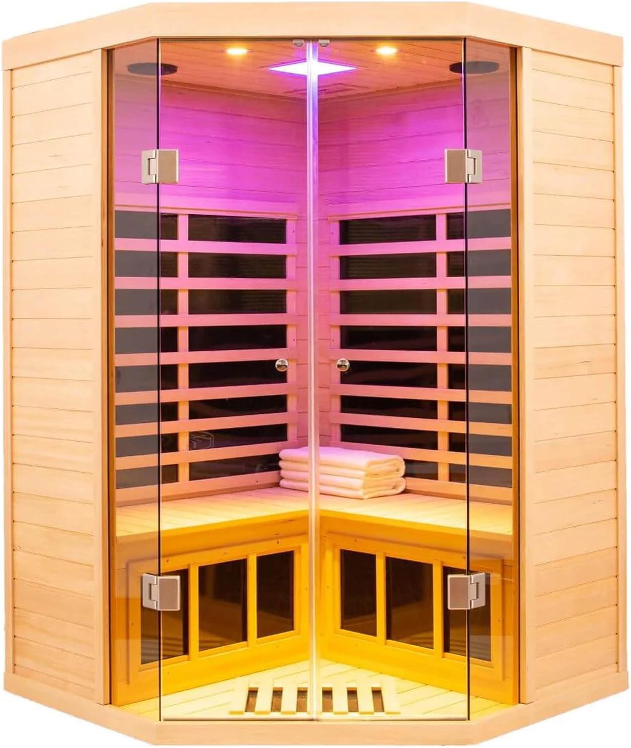 Smart APP Control 2-3 Person Ultra Low EMF (0-5mG) Far Infrared Sauna for Home, 1520W Hemlock Wood Sauna Room with Bluetooth Speaker  Chromotherapy Lights, LCD Touch Panel, Constant Temperature Cover