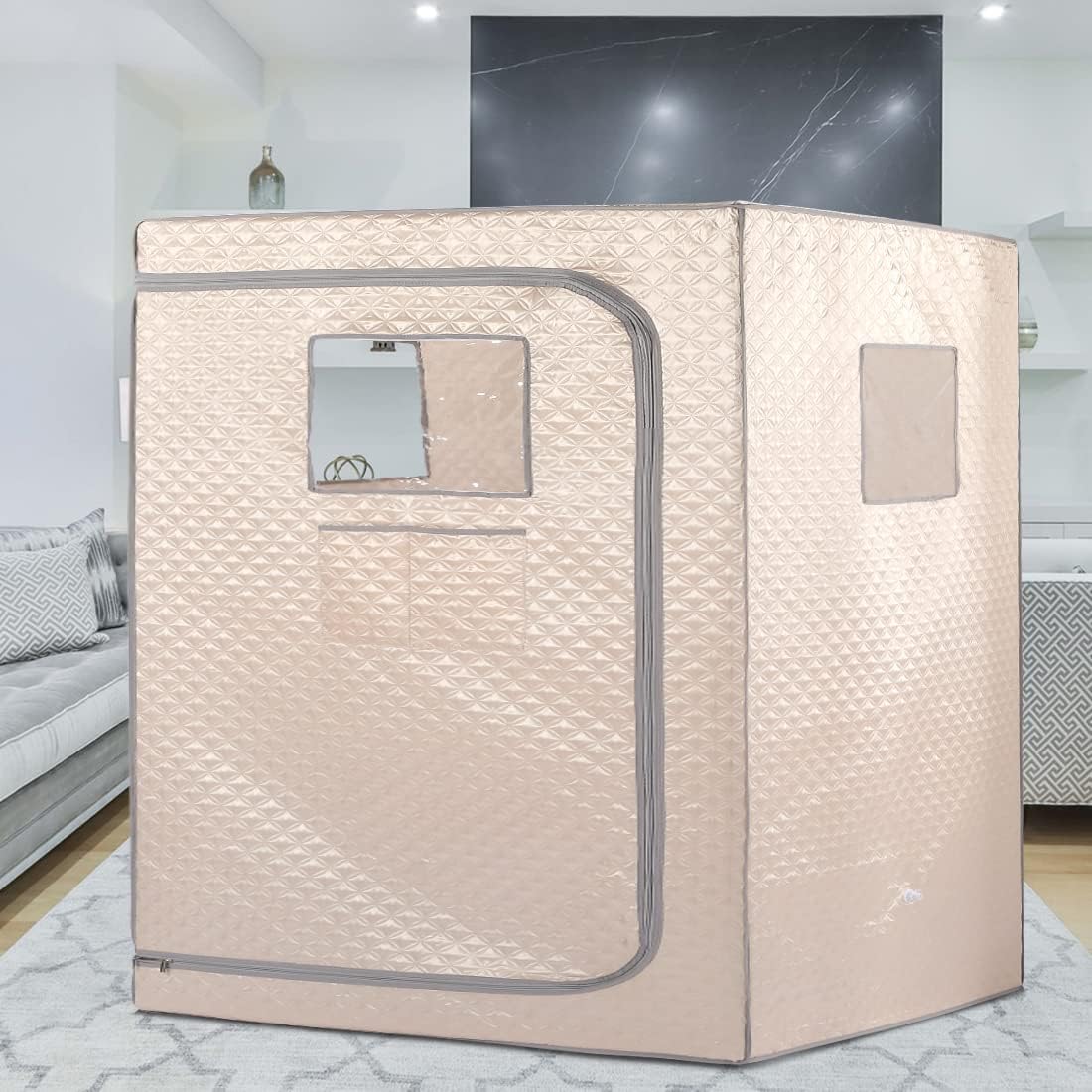 Smartmak Full Size Steam Sauna Tent, Portable Whole Body Home Spa Room, 1 or Two Person Large Space, Steamer NOT Included (47.28 x 35.46 x 63 Grey Border)