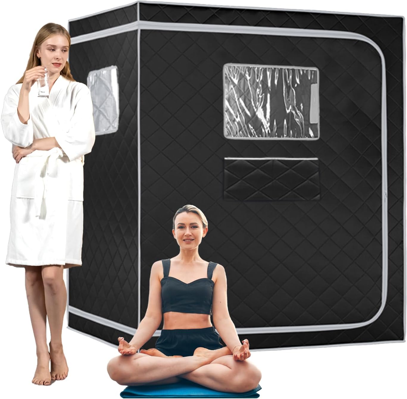 Smartmak Full Size Steam Sauna Tent, Portable Whole Body Home Spa Room, 1 or Two Person Large Space, Steamer NOT Included (47.28 x 35.46 x 63 Grey Border)