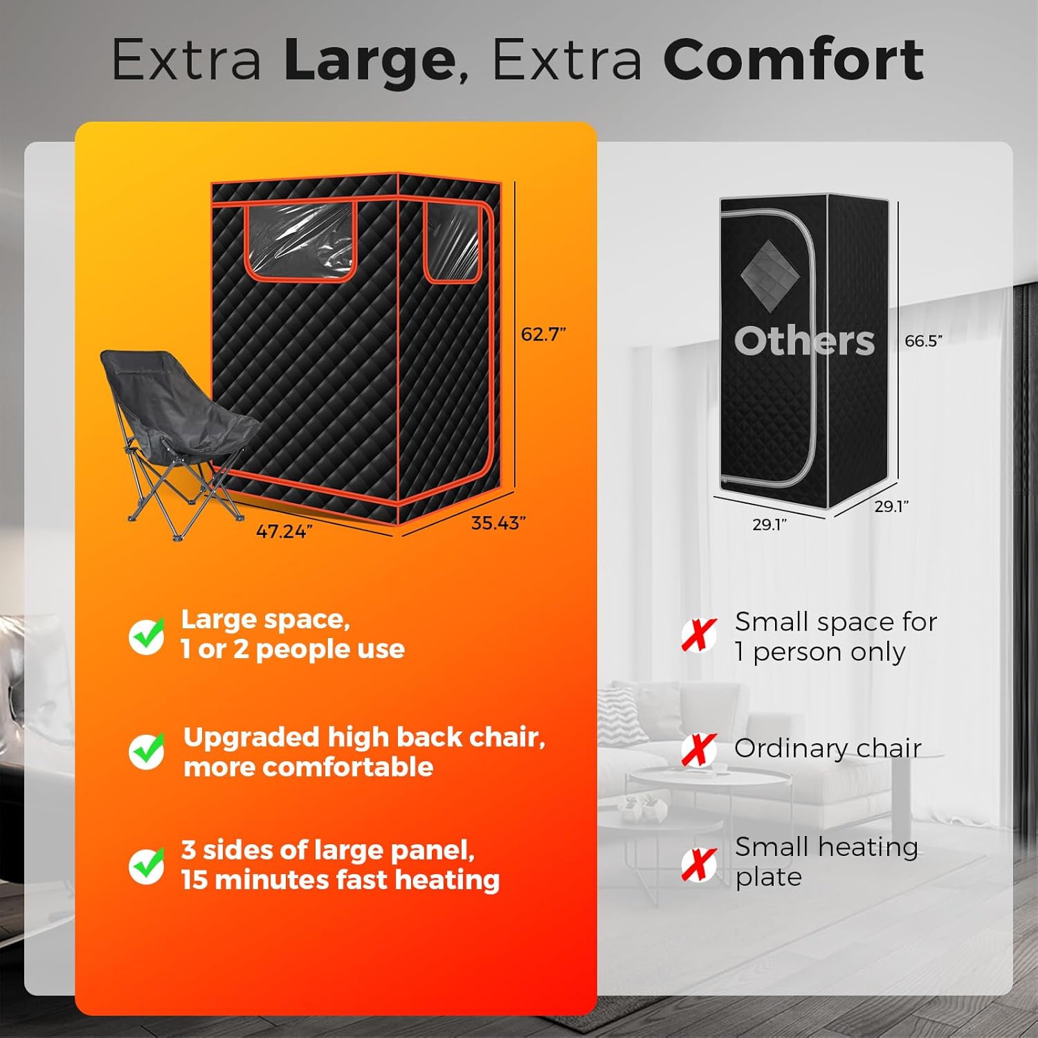 Smartmak Portable Infrared Sauna,1 Person Infrared Sauna Box with 660nm Red Light Therapy, Full Size Sauna Tent for Home, Foot Heating Pad, Folding Chair (Orange-1Person)