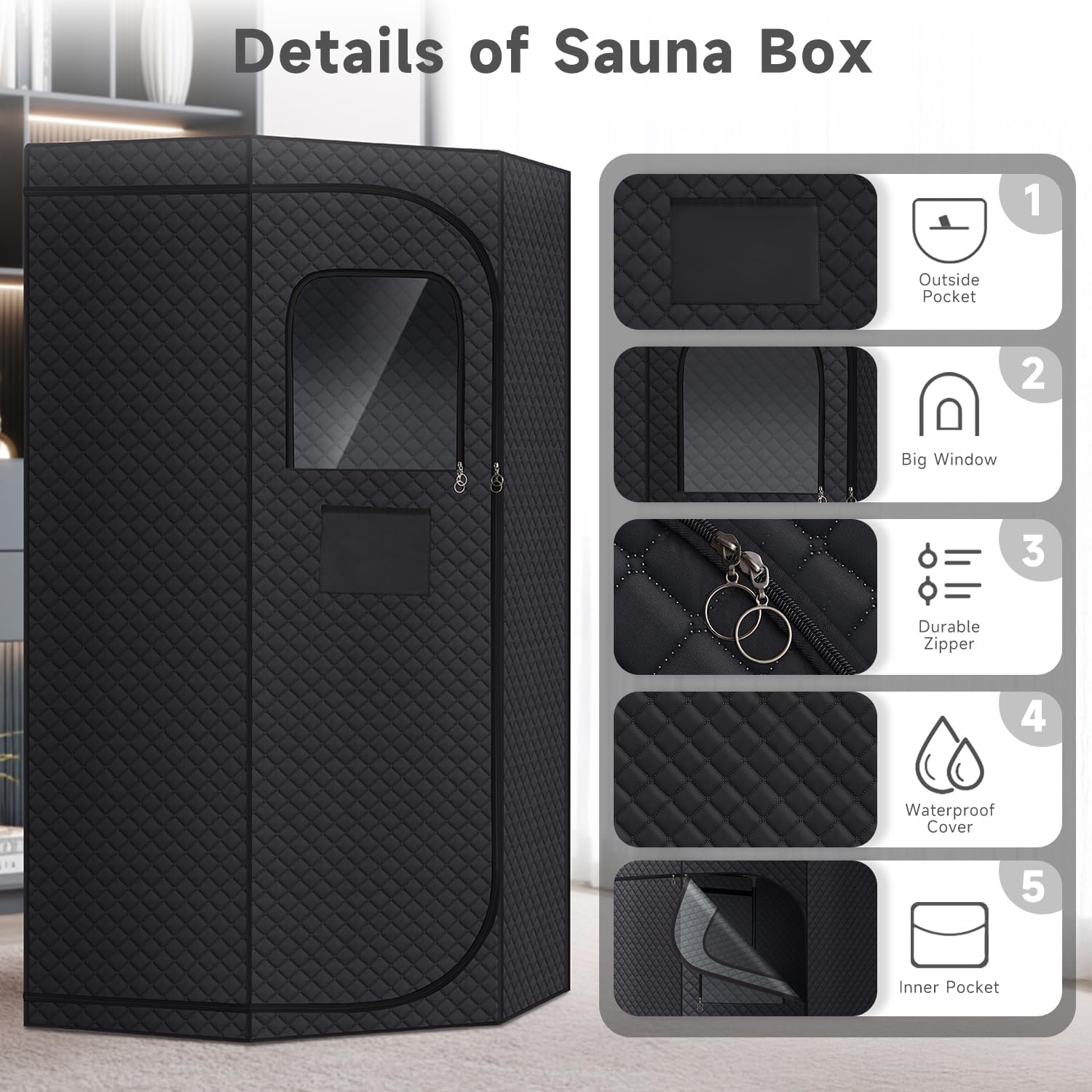 Steam Sauna Box, Portable Sauna for Home with 3L Steamer, Remote Control, Folding Chair and Mat,Indoor Sauna Tent for Detoxification, Relaxation