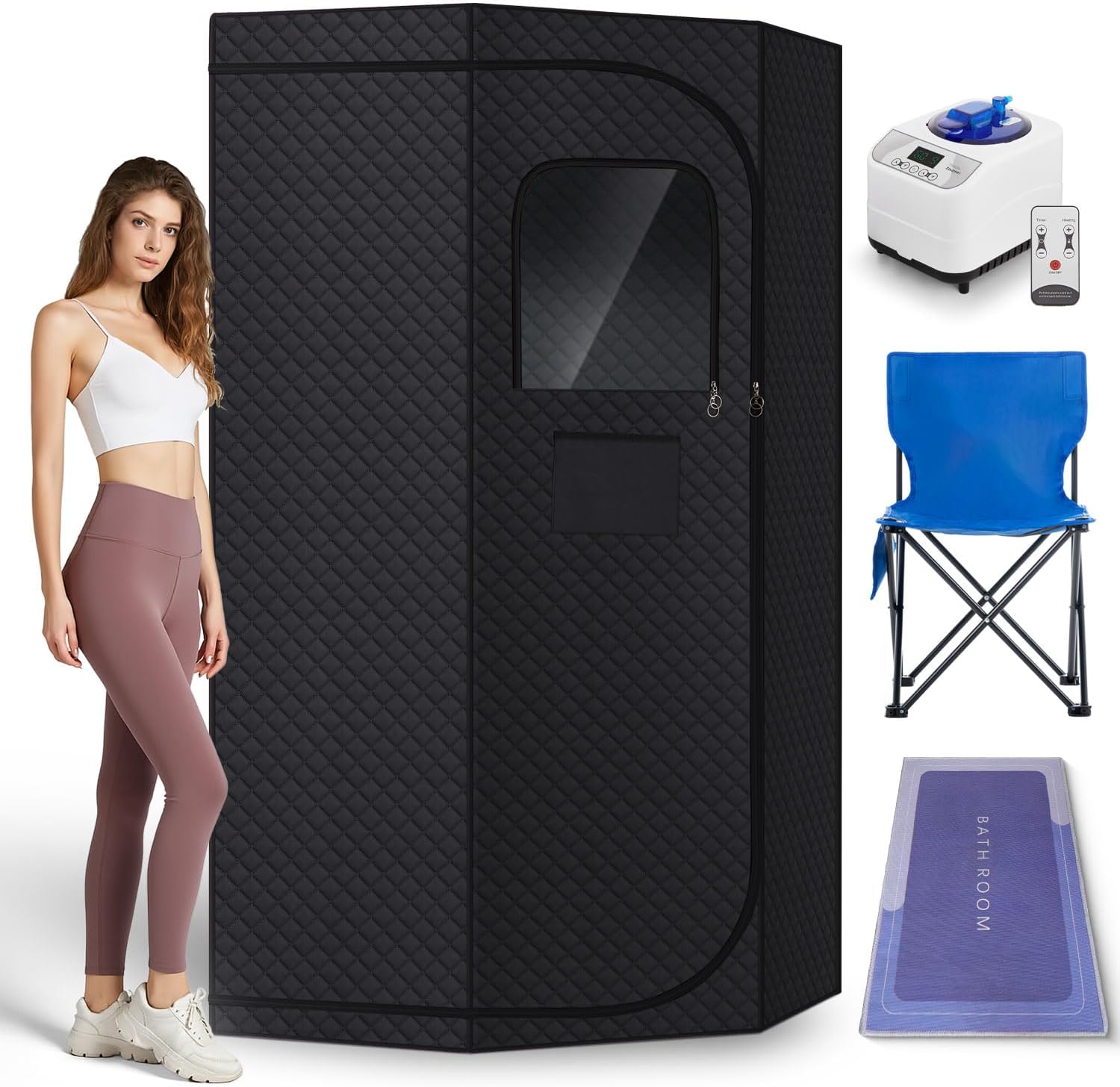 Steam Sauna Box, Portable Sauna for Home with 3L Steamer, Remote Control, Folding Chair and Mat,Indoor Sauna Tent for Detoxification, Relaxation