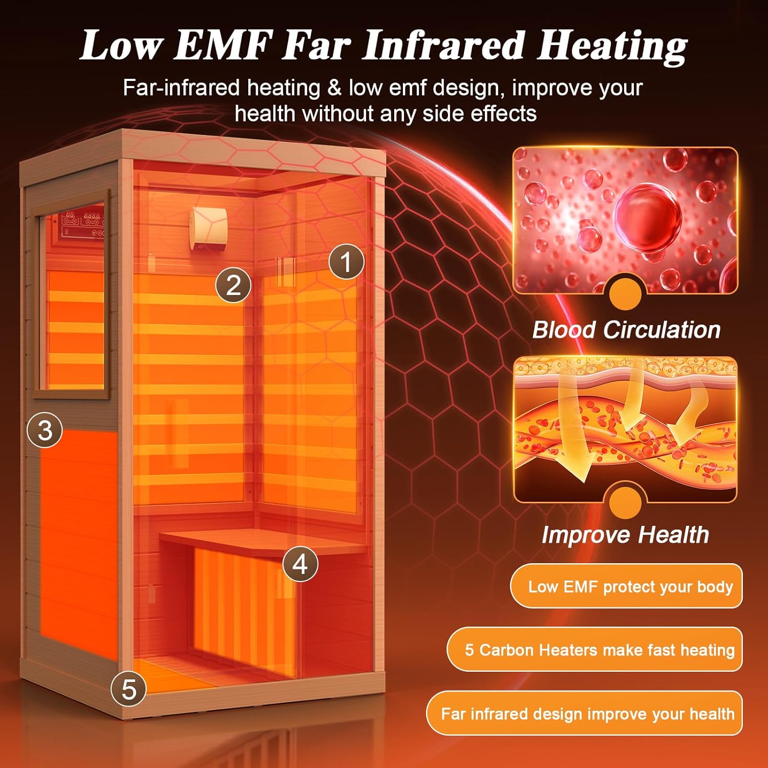 Upgraded 1 Person Sauna Infrared Sauna with Backrest, Hemlock Dry Sauna Indoor Wood Sauna for Home, 1062W 110V Low EMF Far Infrared Sauna with Integrated Speakers, Reading Lamp (Red)