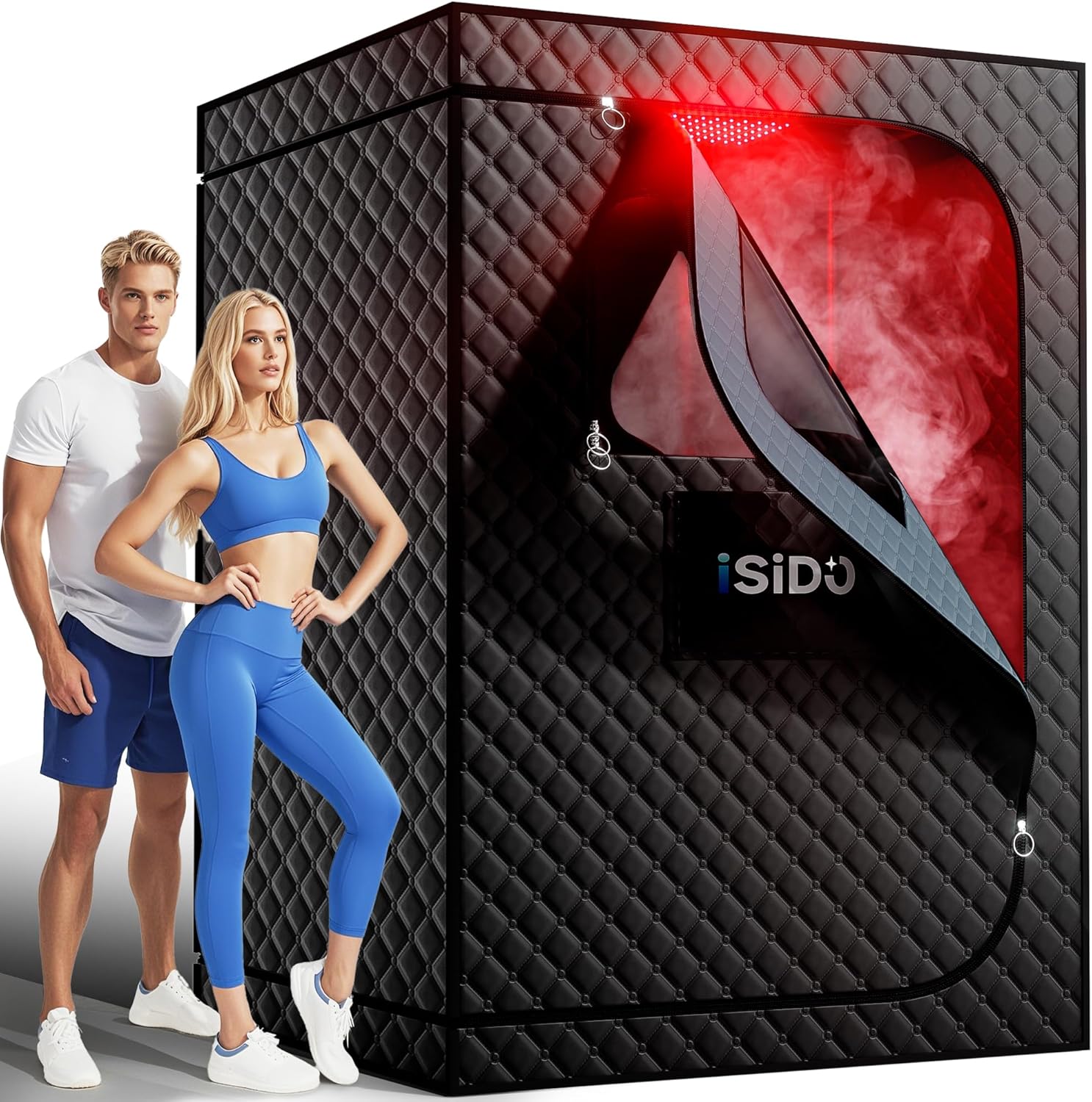 Upgraded 2 Person Sauna Portable Infrared Steam Sauna with 660nm Red Light Therapy Panel  2X 3L 1300W Steamers, 2 Folding Chair, XXXL Sauna Box Sauna Tent Home Sauna, 72x 50x 36