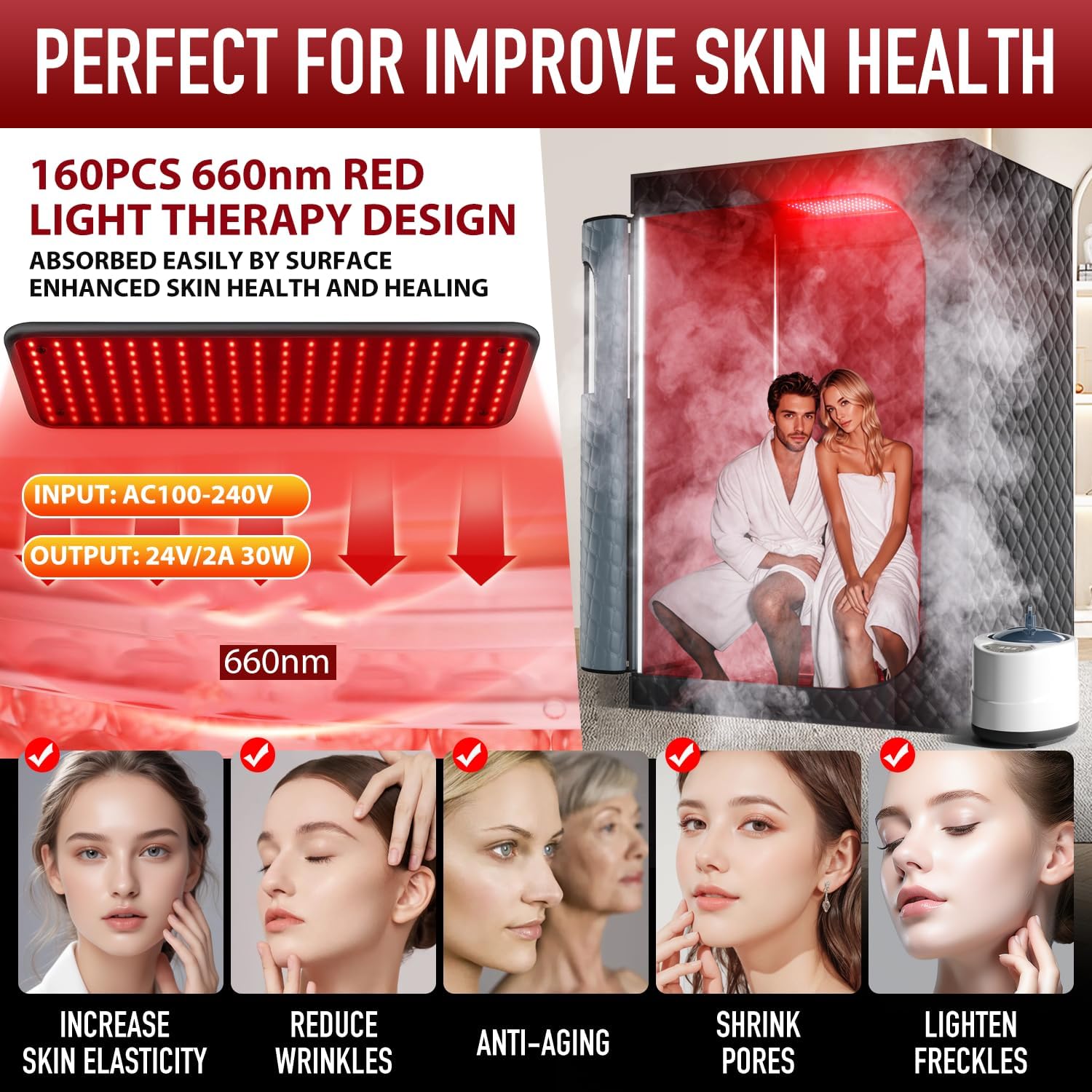 Upgraded 2 Person Sauna Portable Infrared Steam Sauna with 660nm Red Light Therapy Panel  2X 3L 1300W Steamers, 2 Folding Chair, XXXL Sauna Box Sauna Tent Home Sauna, 72x 50x 36