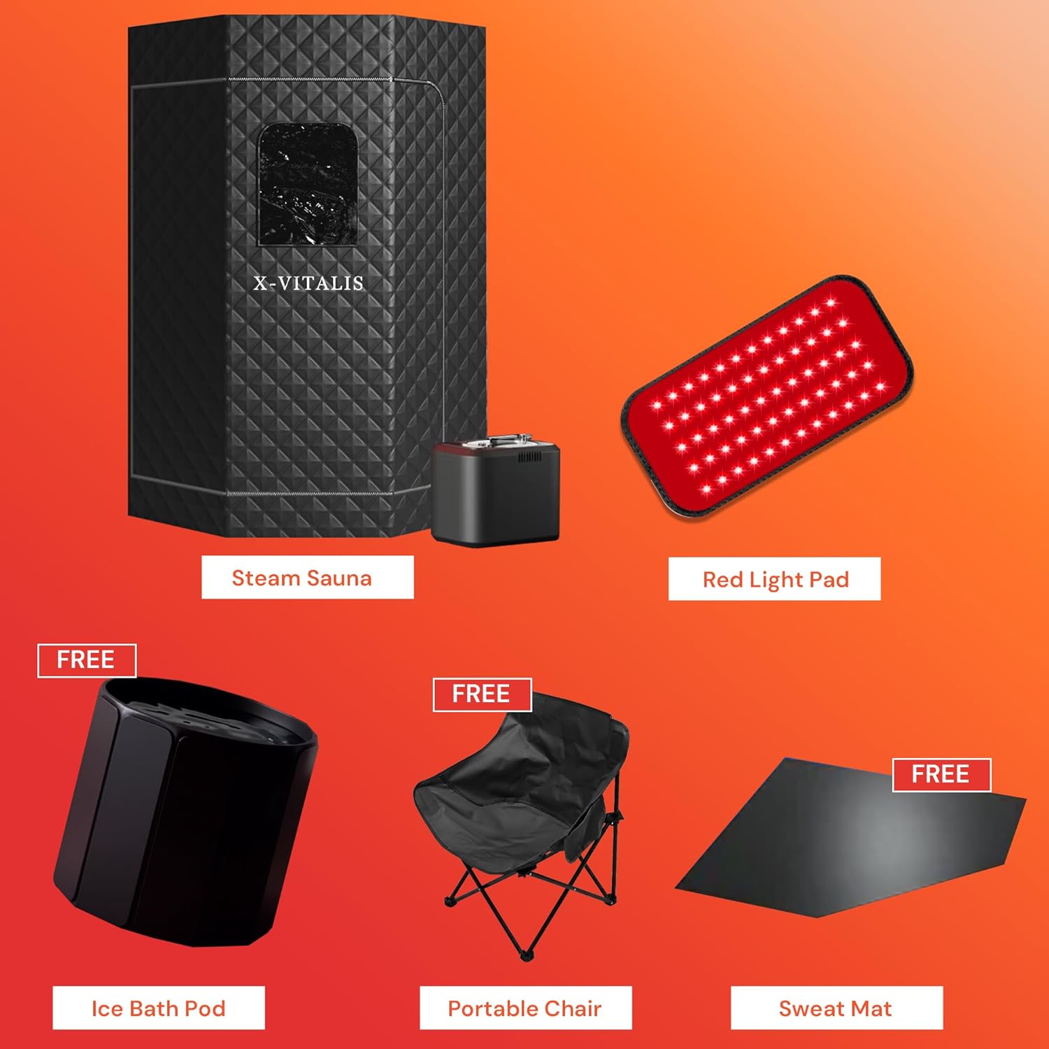 Upgraded Steam Sauna Portable with Red Light Therapy with Ice Bath Tub for Home Personal Home Spa Contrast Therapy (Black)