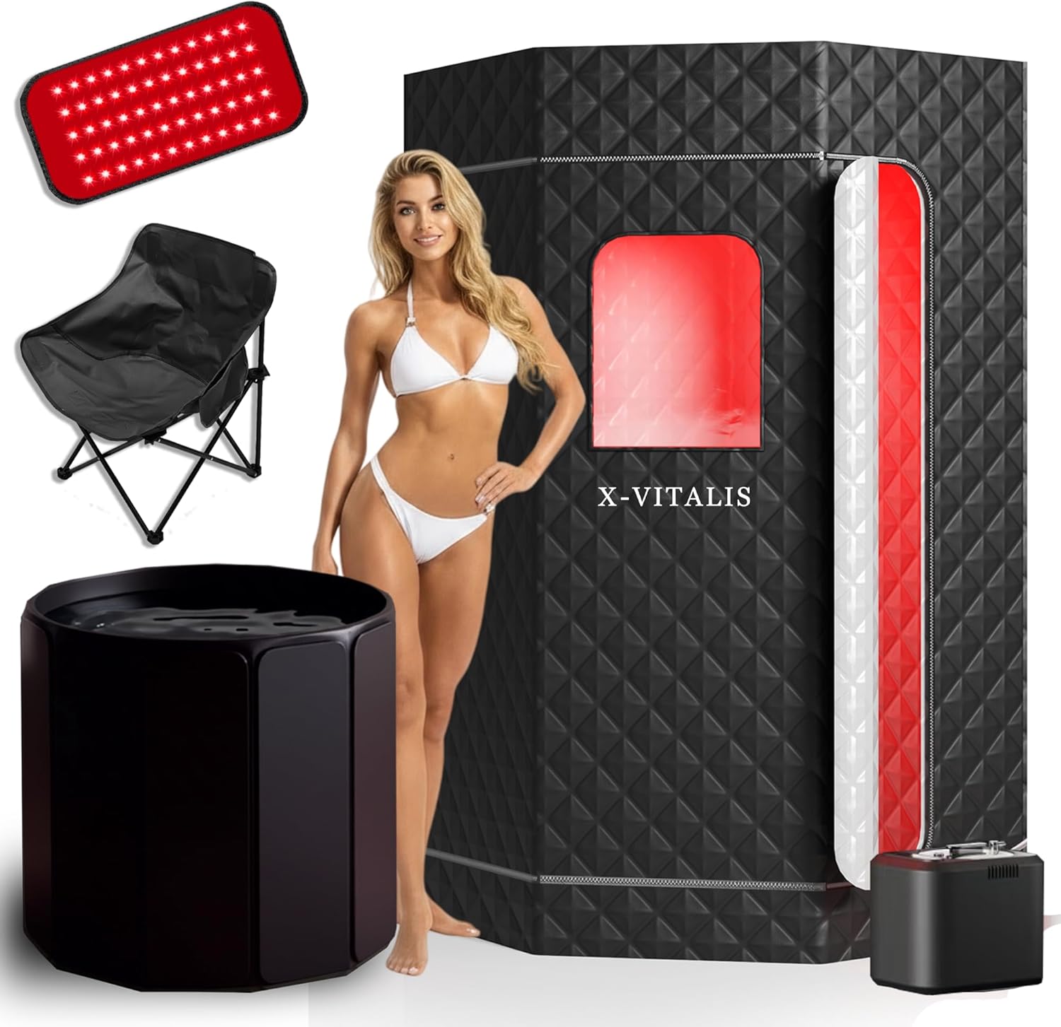 Upgraded Steam Sauna Portable with Red Light Therapy with Ice Bath Tub for Home Personal Home Spa Contrast Therapy (Black)