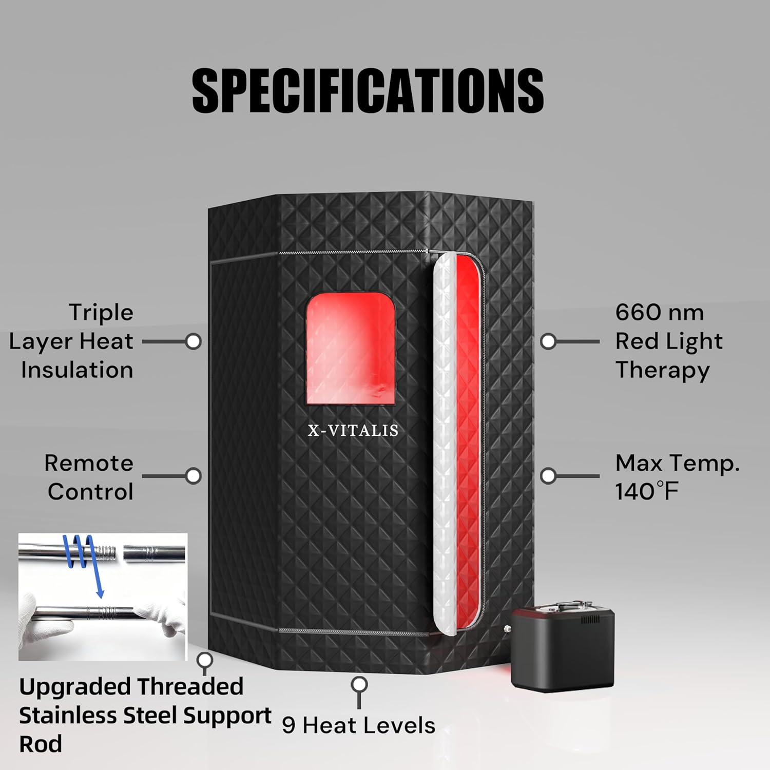 Upgraded Steam Sauna with Red Light Therapy Panel for Personal Home Spa