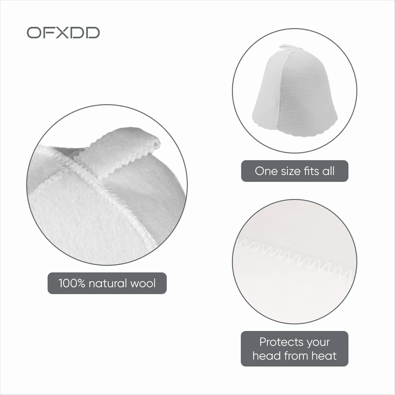 Sauna Hat for Men  Women - Banya Hat for Protect Hair - Wool Hat for Sauna - Ukrainian Hat Heat-Resistant Cloth, White, 3 Pcs