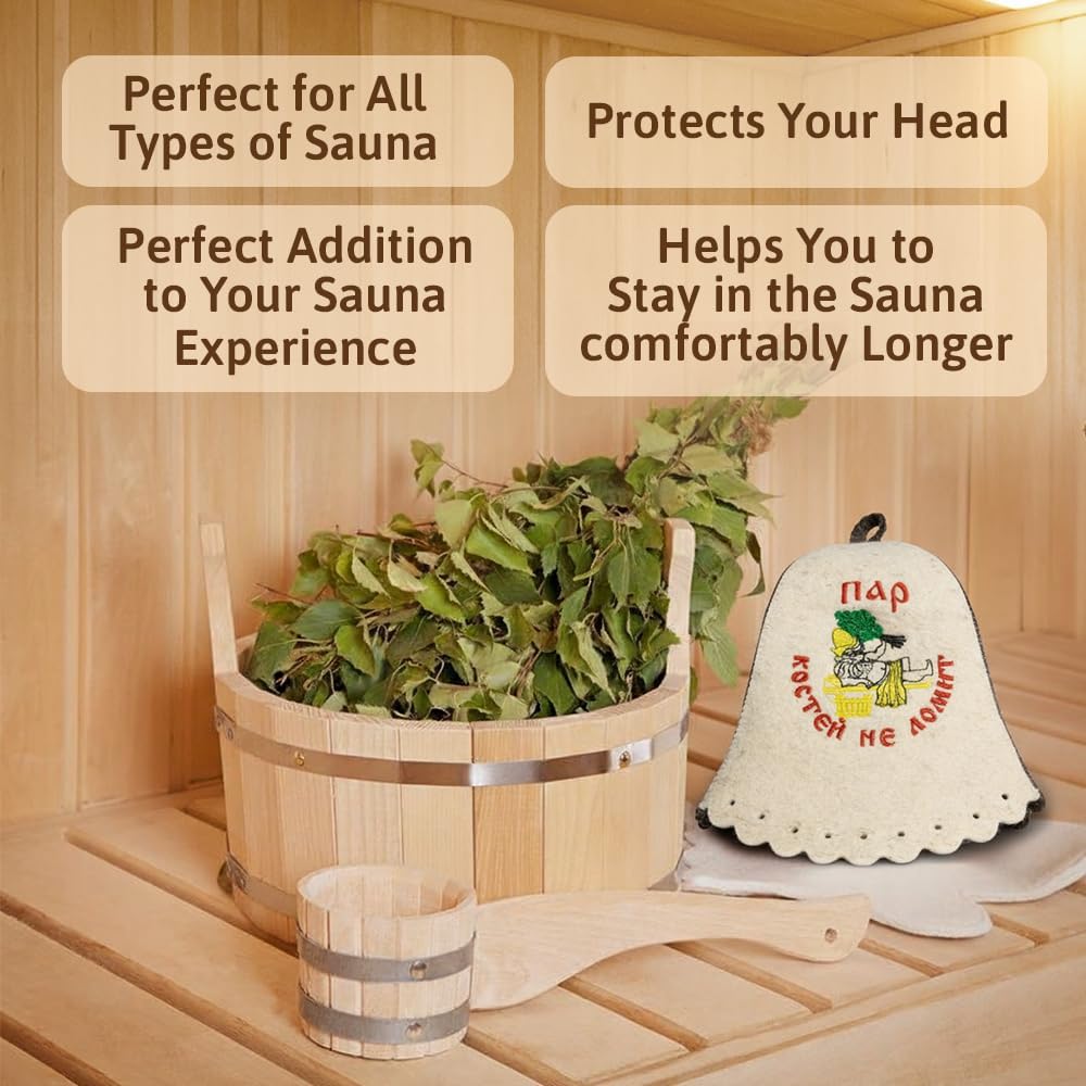 Wool Sauna Hat Banya Hat for Men Embroidered - Finnish Felt Mens Sauna Hat Wool Sauna Cap for Men and Women Beige Wool Sauna Hat Banya Hat for Men Embroidered - Finnish Felt Mens Sauna Hat Wool Sauna Cap for Men and Women Beige