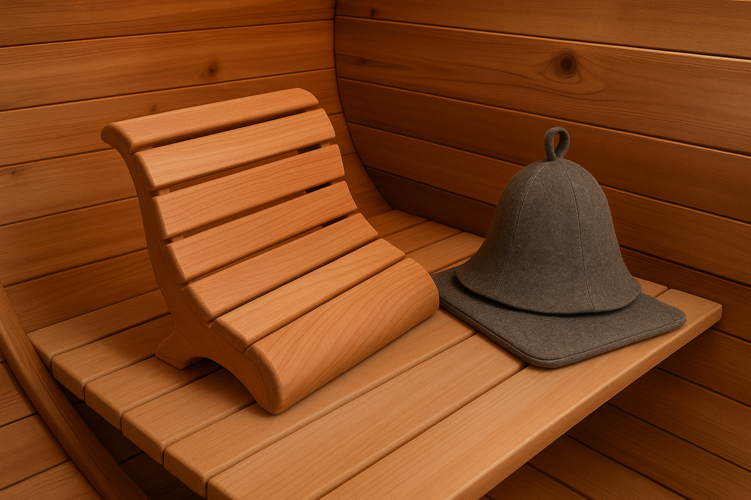 Red Cedar Sauna Backrest for Barrel or Infrared Sauna Slip-Resistant, Non-Toxic, Comfortable S-Shape Design - Cedar Sauna Accessories with Felt Sauna Hat and Seat Pad (1 Pack)