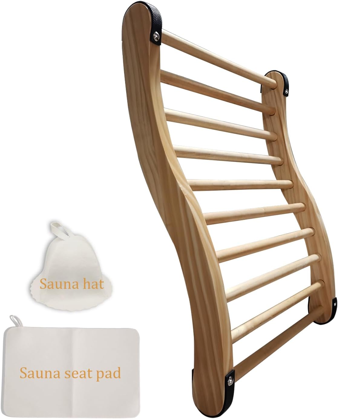 Red Cedar Sauna Backrest for Barrel or Infrared Sauna Slip-Resistant, Non-Toxic, Comfortable S-Shape Design - Cedar Sauna Accessories with Felt Sauna Hat and Seat Pad (1 Pack)