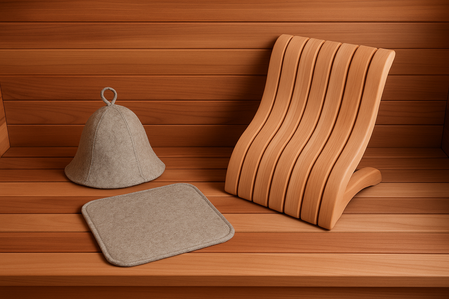 Red Cedar Sauna Backrest for Barrel or Infrared Sauna Slip-Resistant, Non-Toxic, Comfortable S-Shape Design - Cedar Sauna Accessories with Felt Sauna Hat and Seat Pad (1 Pack)