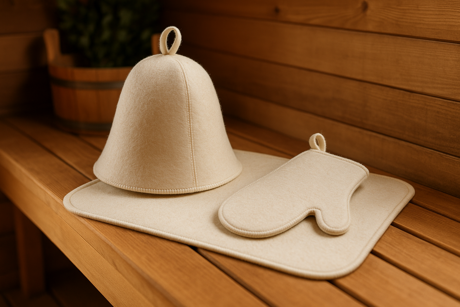 Sauna Accessories Set of - Banya Mat  Banya Hat  Sauna Mitten for Women/Men, Heat Resistant Cloth