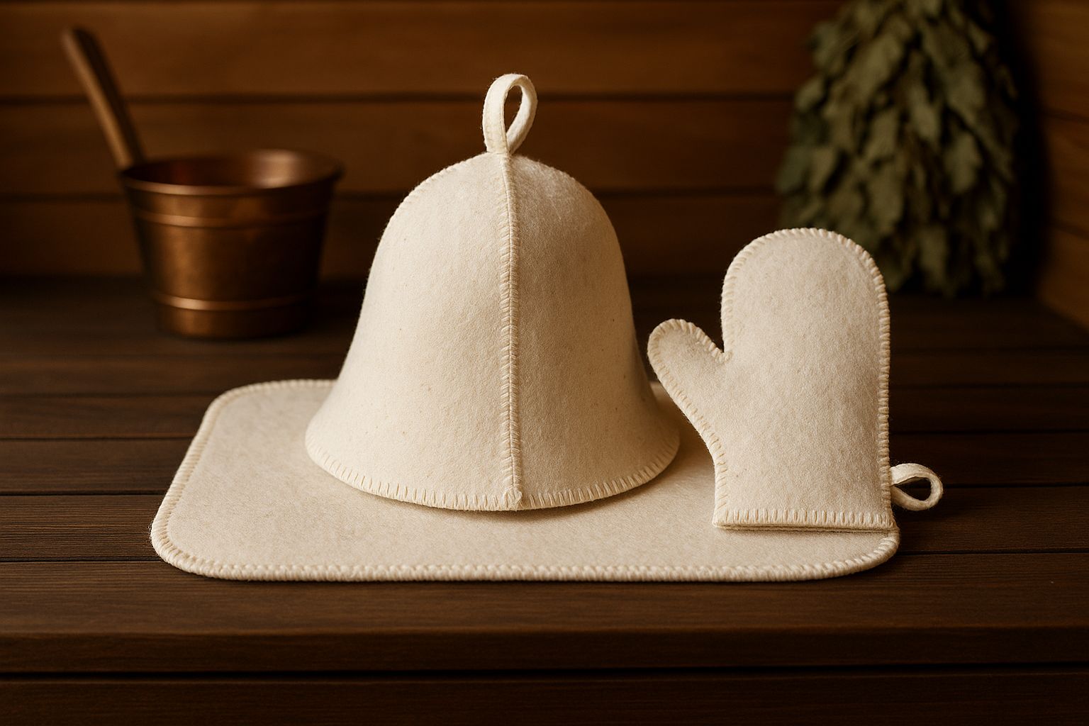 Sauna Accessories Set of - Banya Mat  Banya Hat  Sauna Mitten for Women/Men, Heat Resistant Cloth