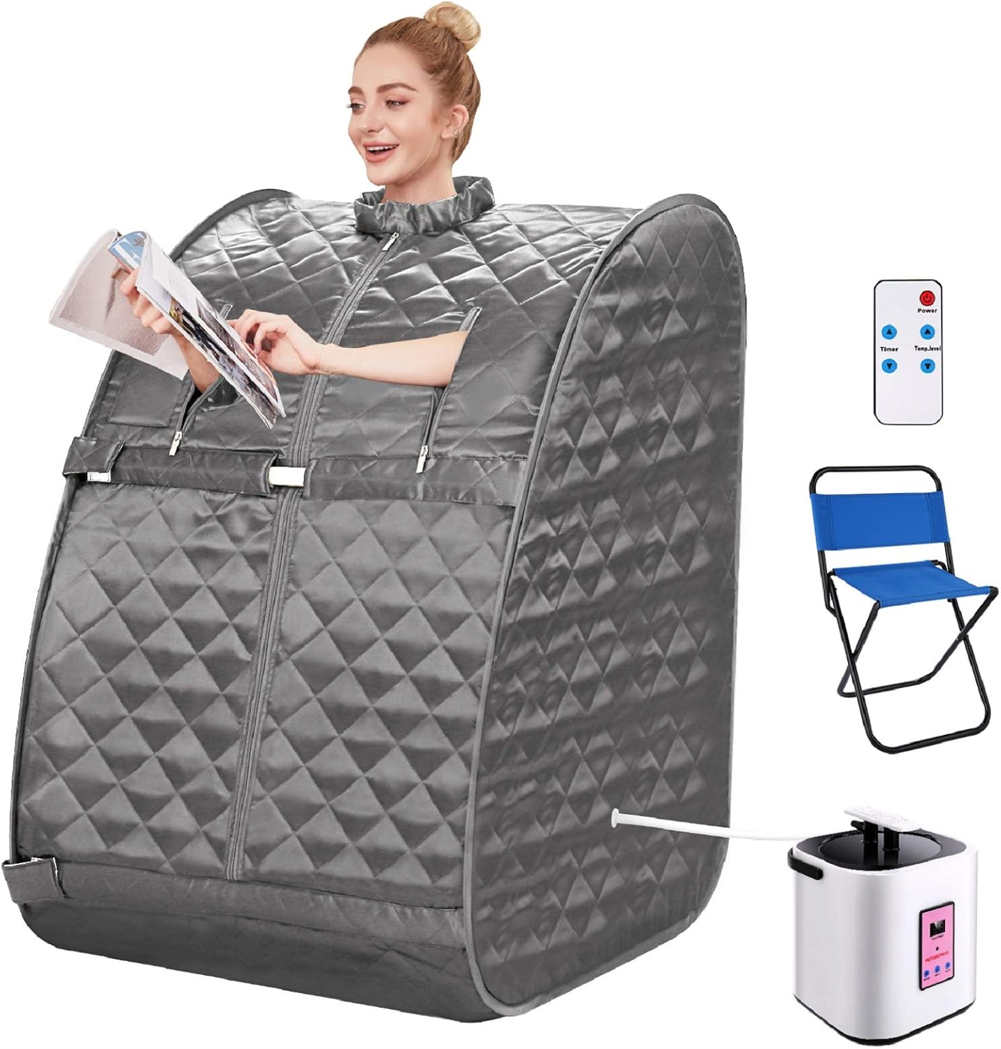 OPPSDECOR Portable Steam Sauna Spa Personal Sauna Tent for Relaxation at Home, One Person Indoor Sauna with Remote Control, Foldable Chair, Timer