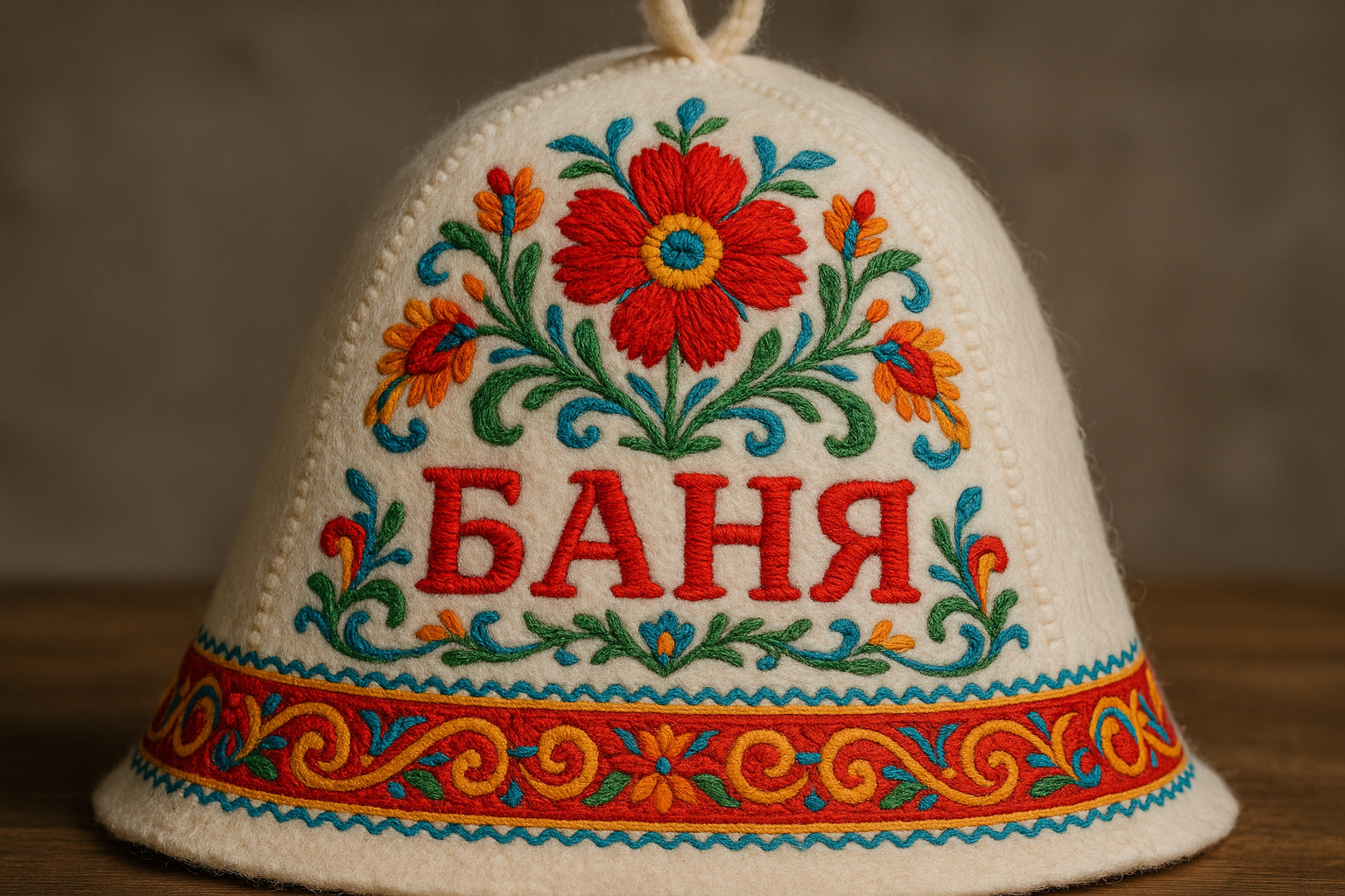 PLESIU Eden Ukraine Wool Sauna Hat Embroidered in Russian JIT Horosho